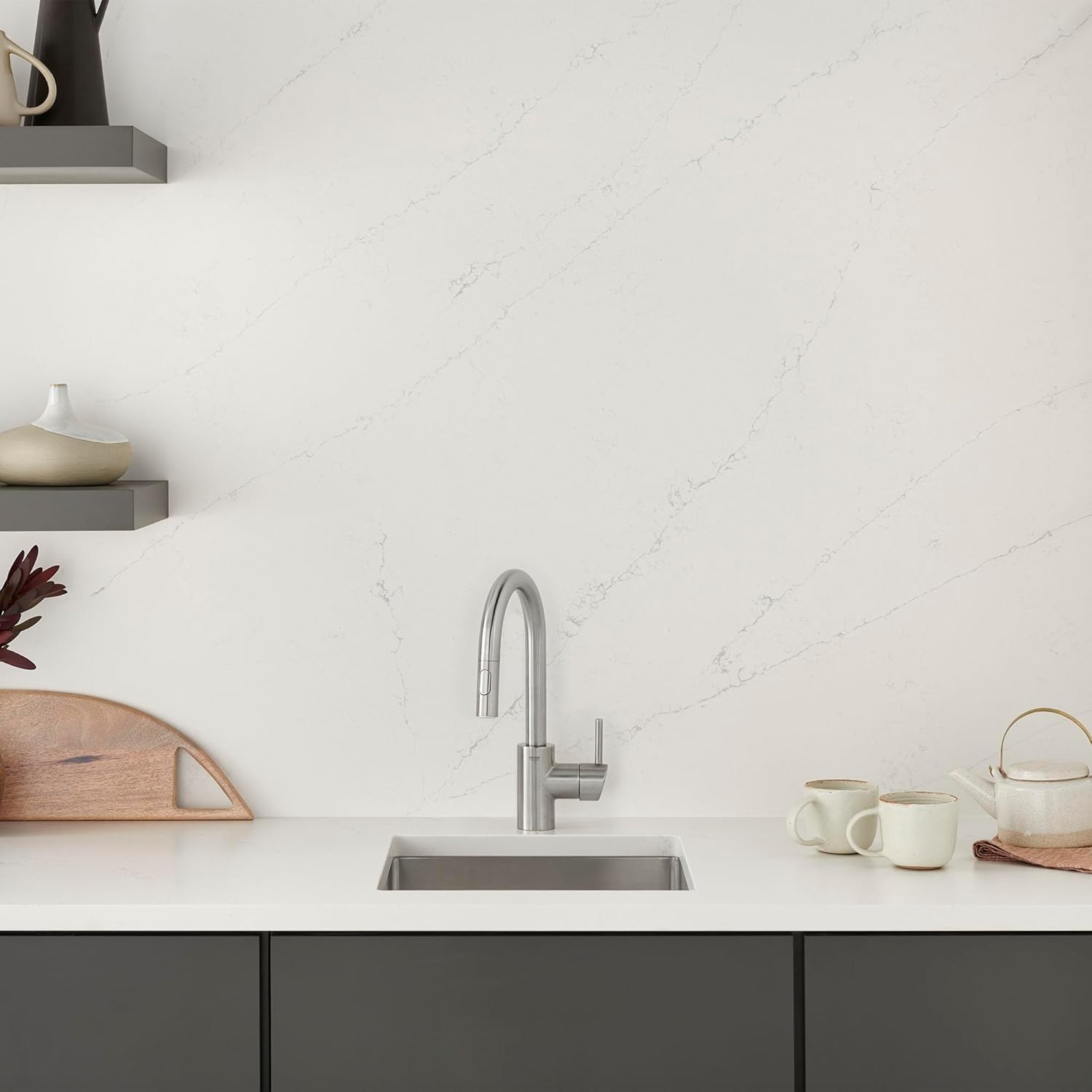 GROHE 31479DC1 Concetto Pull-Down Bar Kitchen Faucet with Sprayer. 1.75 GPM, Supersteel (Stainless Steel)