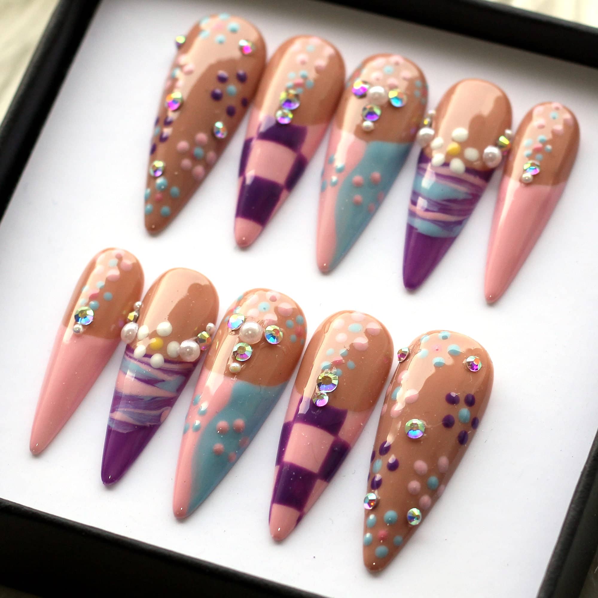 Glitter Blossom Press On NailsGlitter Blossom Press On Nails - SAYEGIRLS