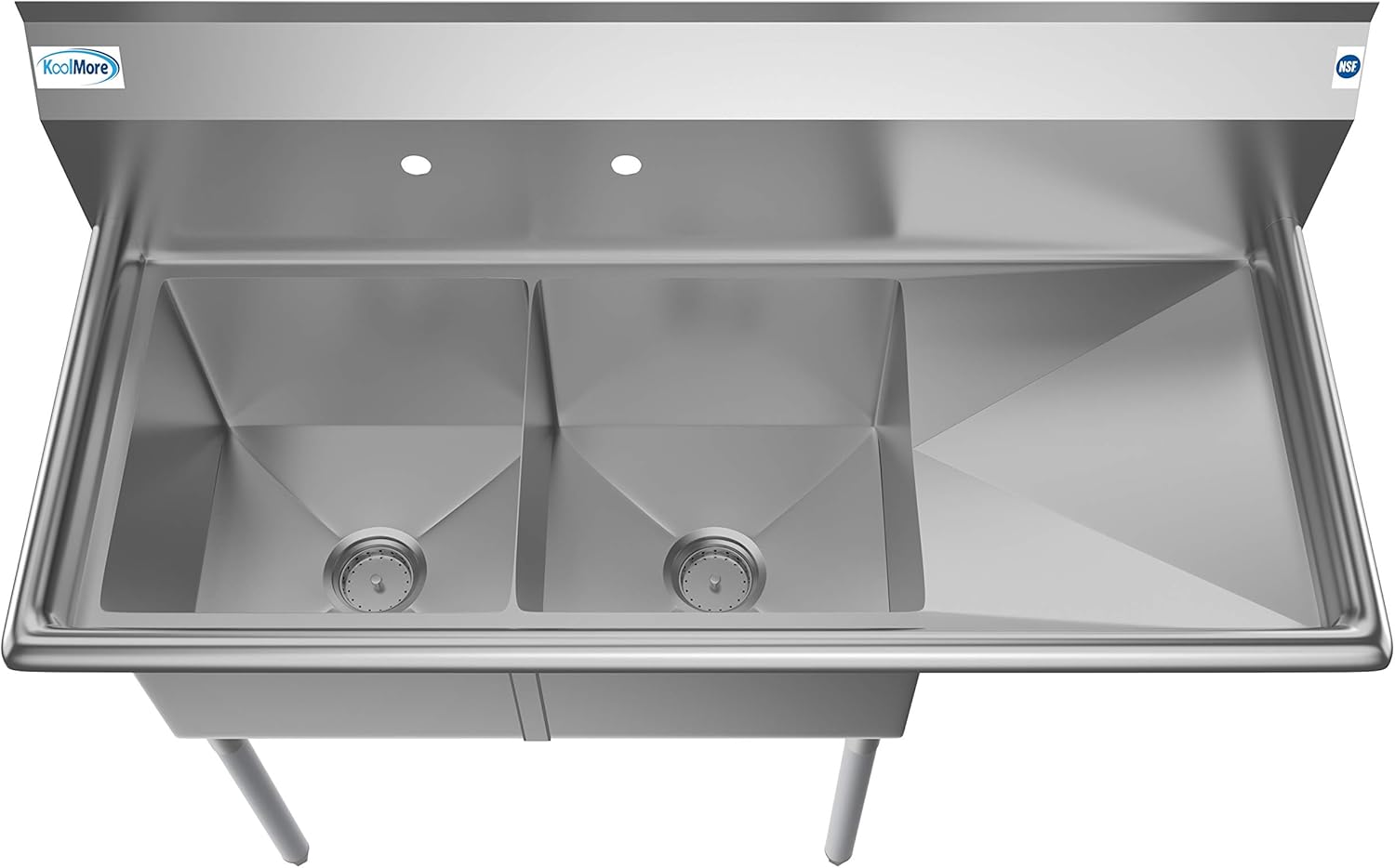 KoolMore - SB151512-15R3 2 Compartment Stainless Steel NSF Commercial Kitchen Prep & Utility Sink with Drainboard - Bowl Size 15