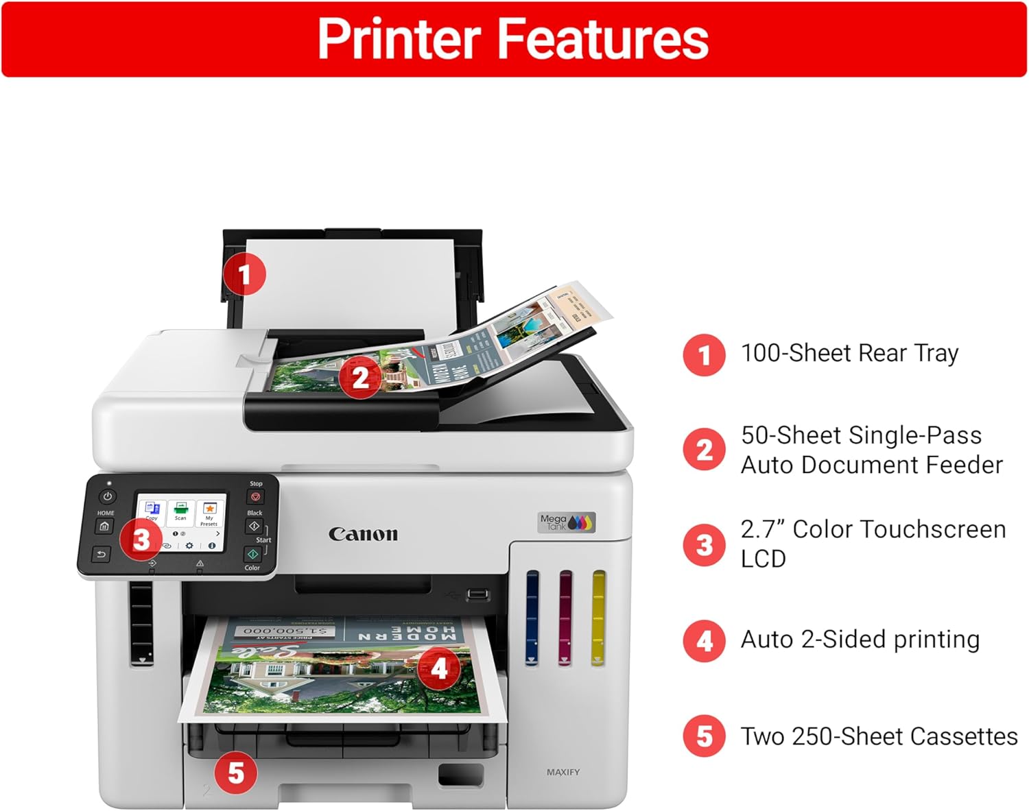 Canon Megatank GX7120 Wireless All-in-One Printer, Print, Copy, Scan and Fax with 2.7