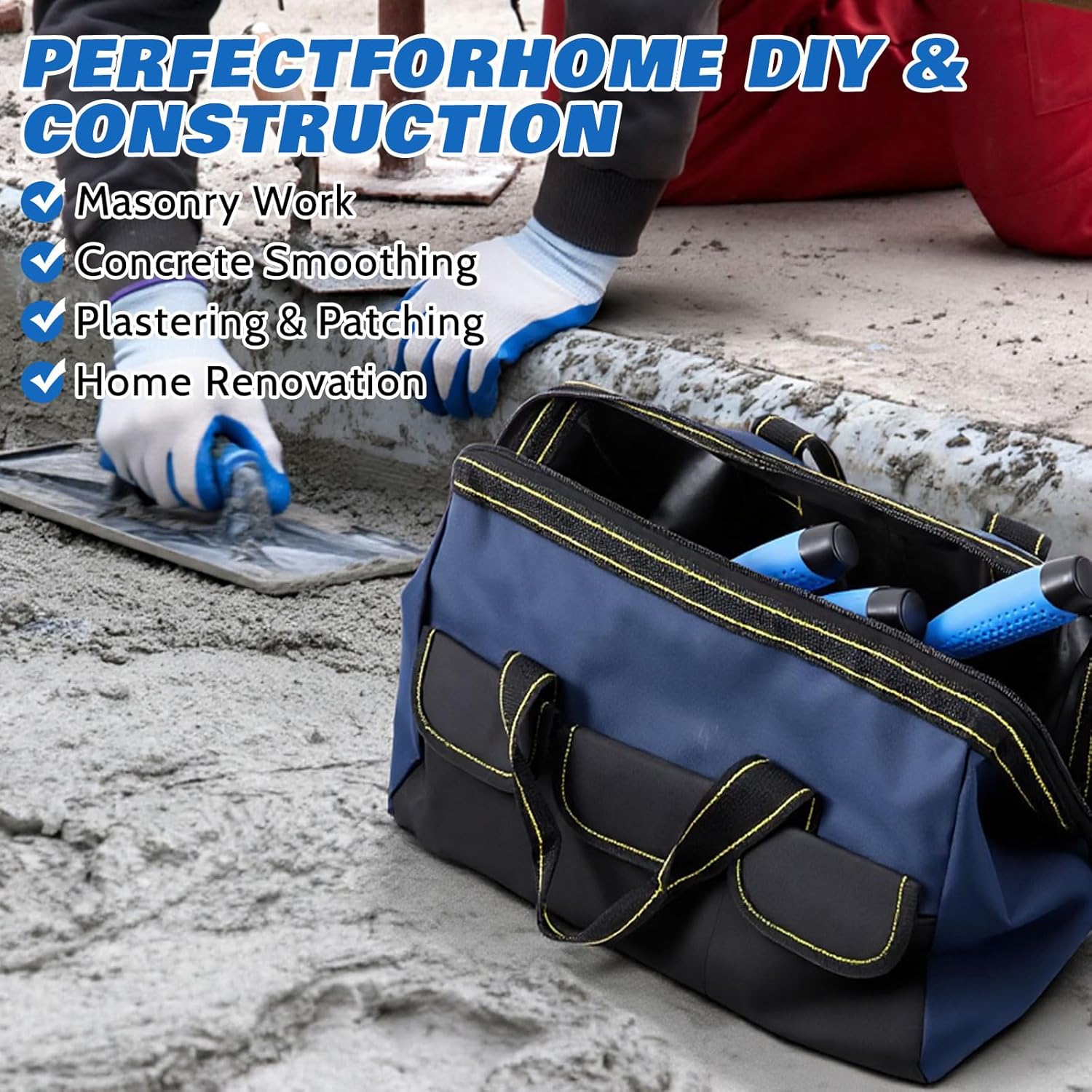 SiliFine 18 Pcs Masonry Trowel Construction Tool Kit with Tool Bag, Includes Putty Knives, Gloves Rebar Hooks, Stainless Steel Tools for Home, DIY, Concrete Masonry Work(Blue)