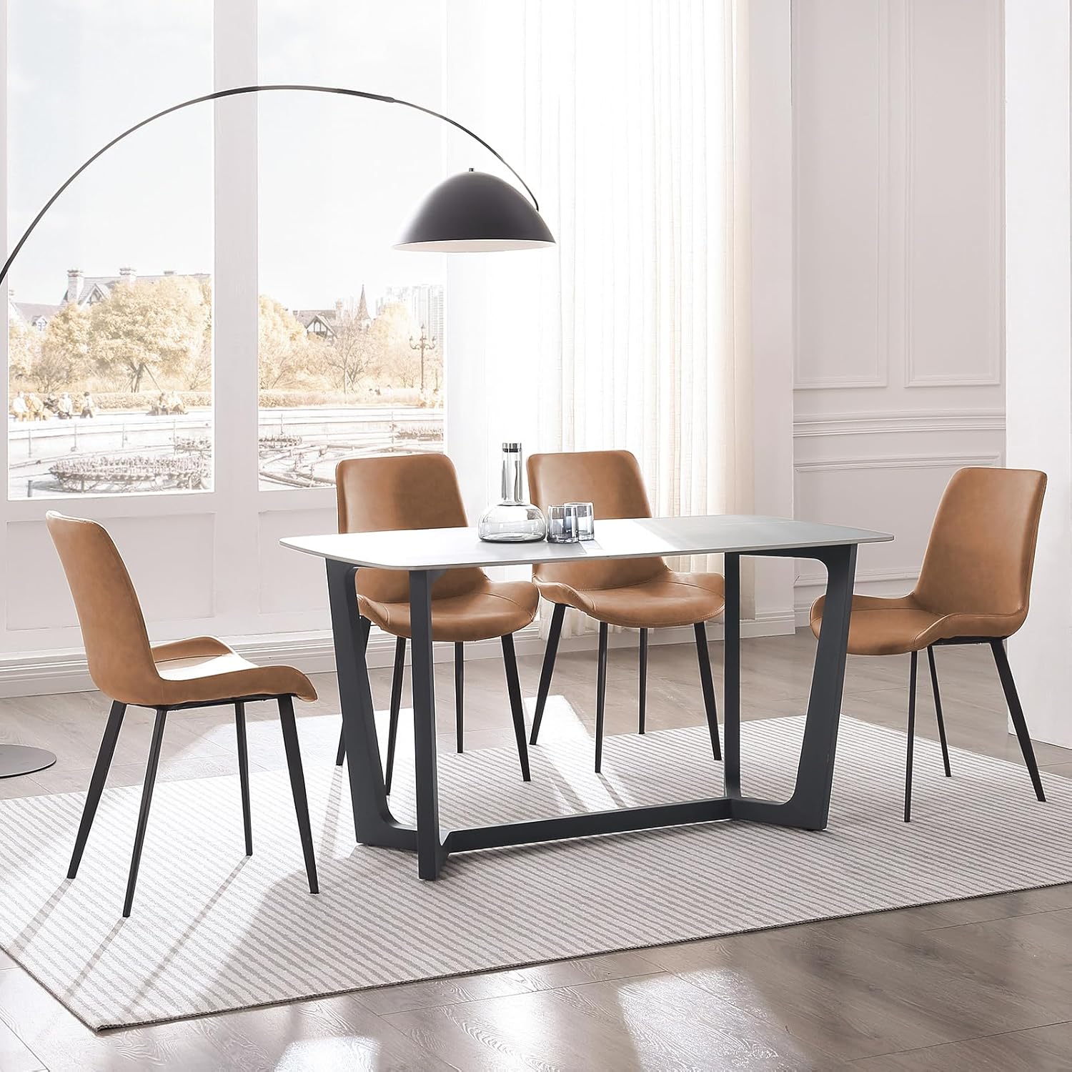 Dining Chairs, Modern PU Leather Dining Room Chair with Sturdy Metal Legs, Upholstered Seat Dinner Chairs Accent Side Chairs for Indoor Kitchen Living Room (Brown, Set of 8)