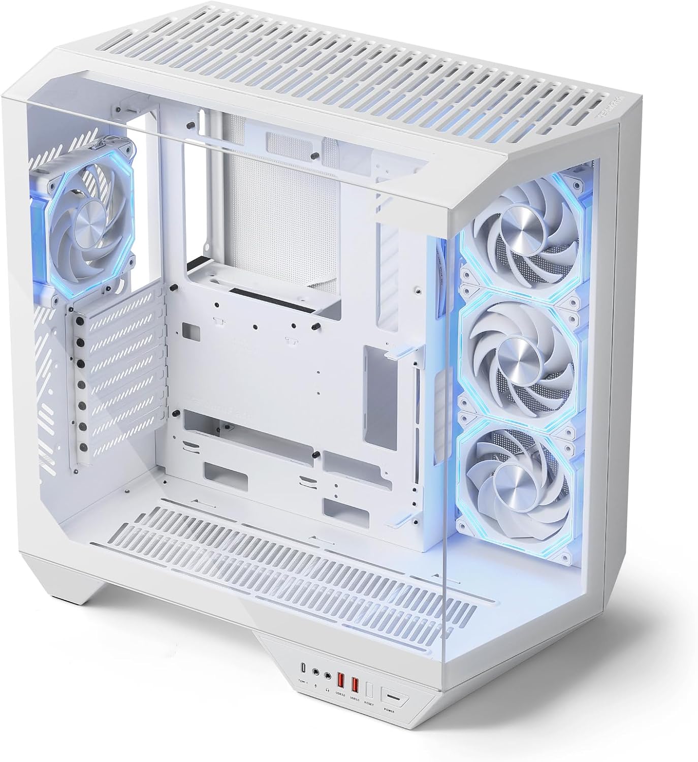 darkFlash Full-Tower ATX Gaming PC Case, Back Plug-in Motherboard, Vertical GPU Mounting, Dual-Chamber, Panoramic Glass, Up to 2 x 360mm Radiators, RTX 40 Compatible(DY470) (4 PWM ARGB Fans, White)
