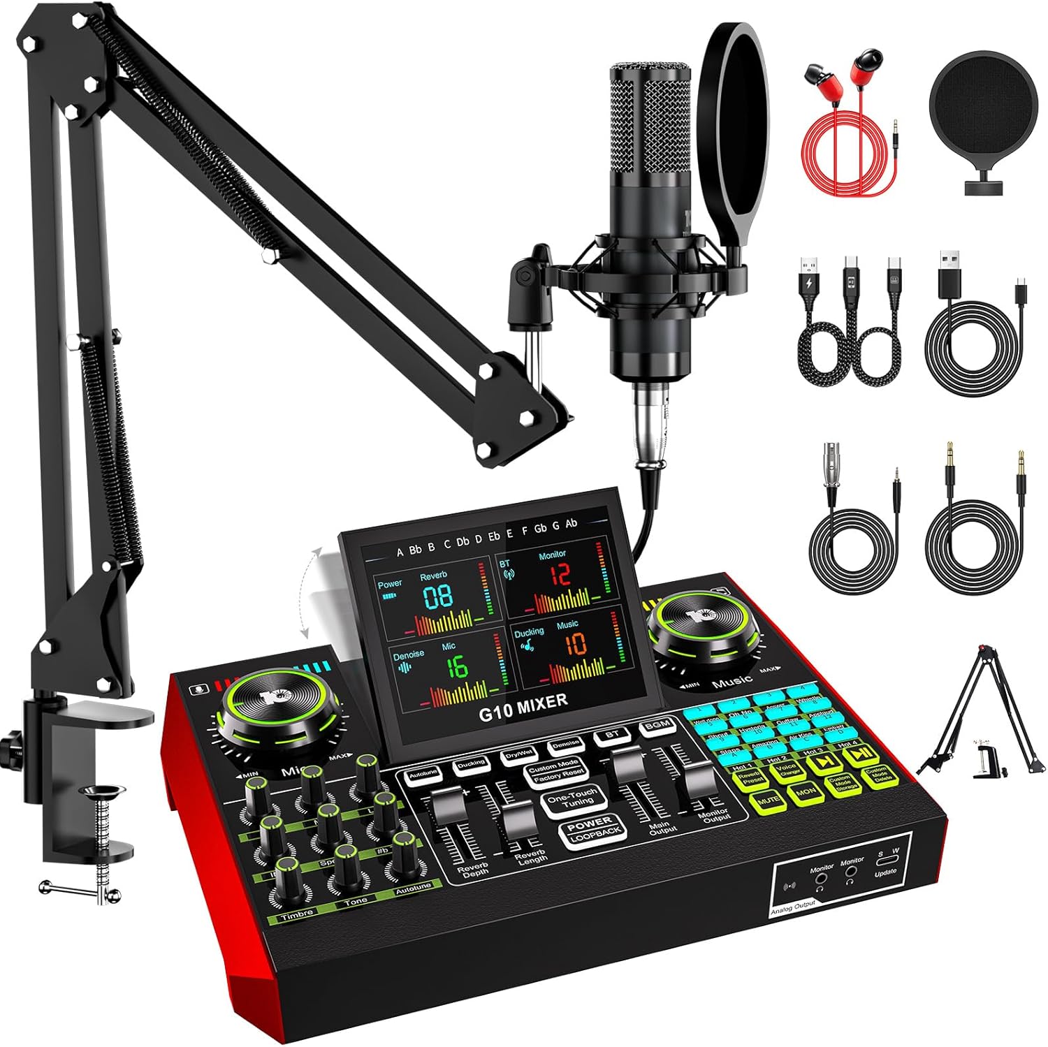 Podcast Equipment Bundle with 3.5mm Condenser Microphone for Pc/Phone Live Streaming Singing Gaming, Podcast Microphone Bundle with Live Sound Board Audio Mixer,Noise Reduction,DJ Sets