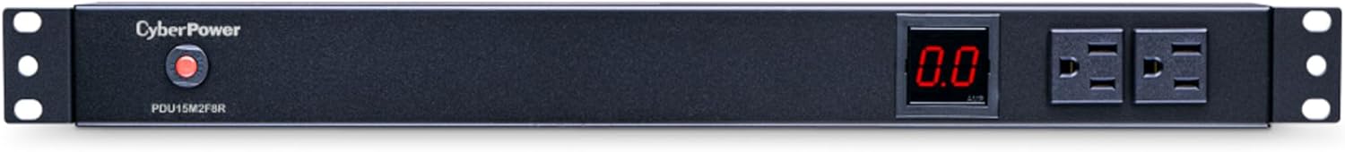 CyberPower PDU15M2F8R Metered PDU, 100-125V/15A (Derated to 12A), 10 Outlets, 1U Rackmount, 15 Foot Power Cord