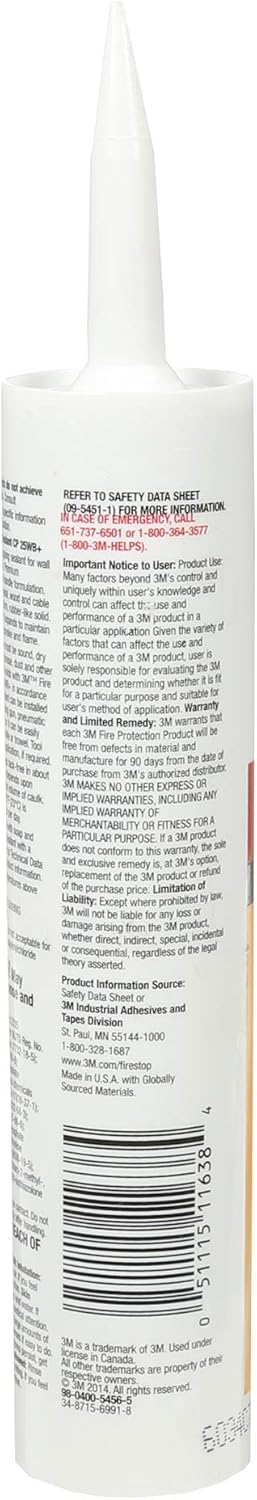 3M Fire Barrier Sealant CP 25WB+ - for Commercial, Industrial and Residential Applications - Cartridge, 10.1 fluid ounces - Red- Pack of 12
