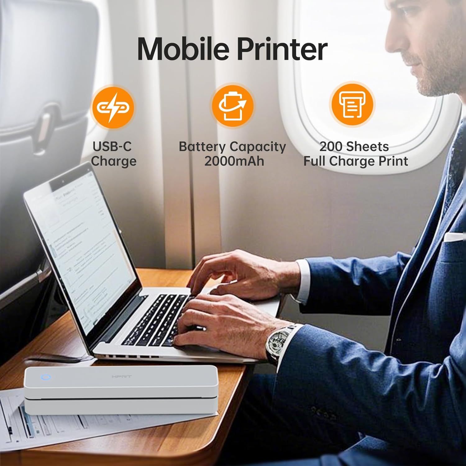 HPRT Portable Printer Wireless for Travel, Bluethooth Inkless Thermal Printer Support for 8.5