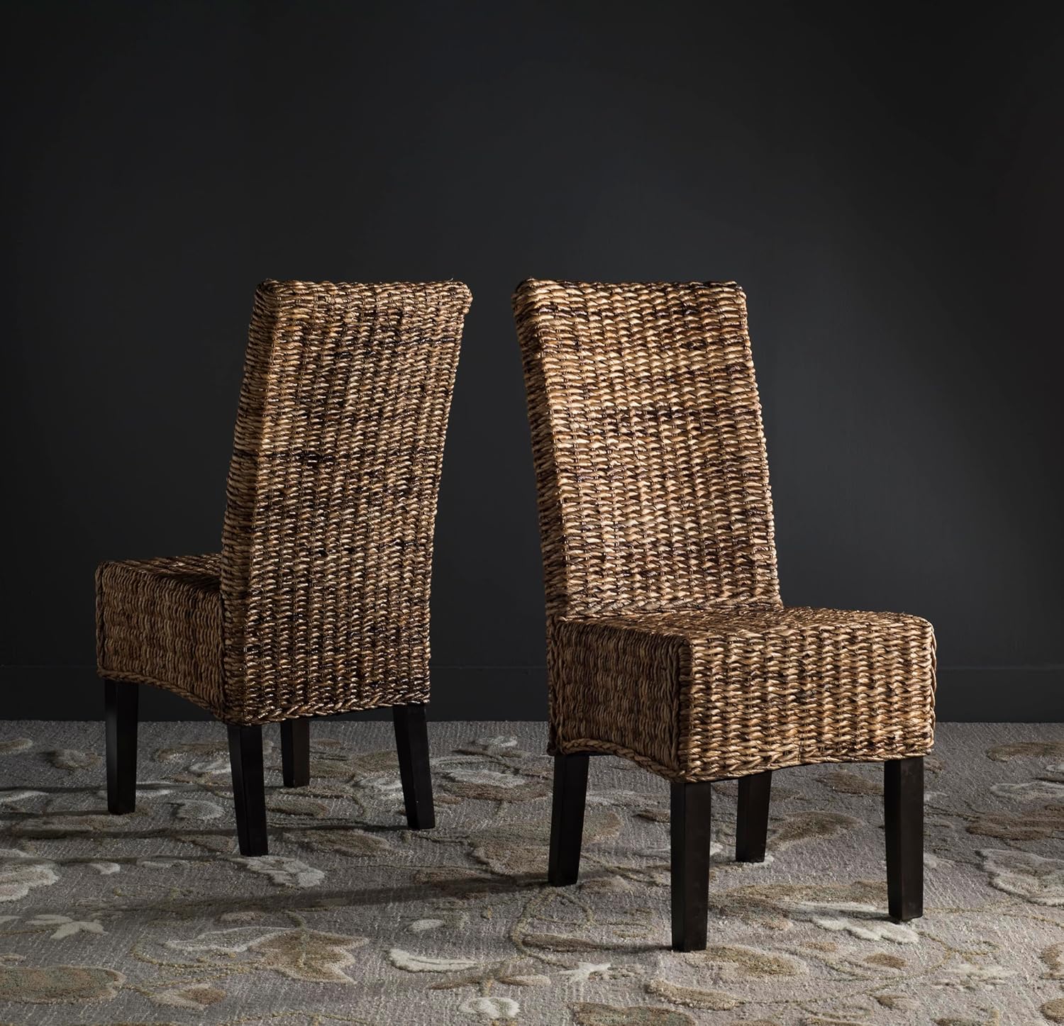 SAFAVIEH Home Collection Avita Natural Rattan & Abaca Wicker Dining Chair Set of 2, Coastal Woven Dining Chairs with Pine Wood Legs, 18-Inch Seat Height (SEA8012A-SET2)