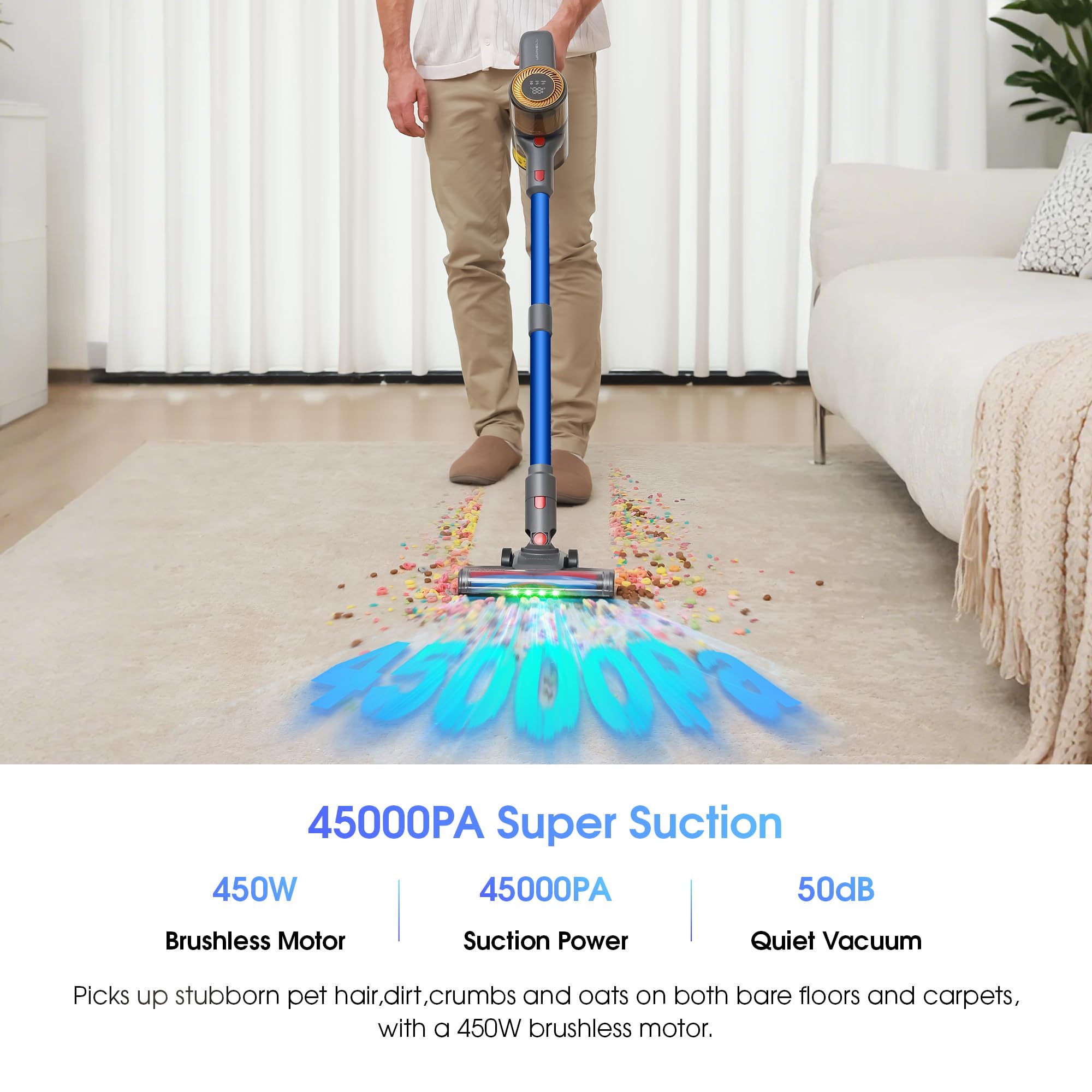 UNINELL HOME Cordless Vacuum Cleaner - 450W, 60 Min Runtime, Lightweight