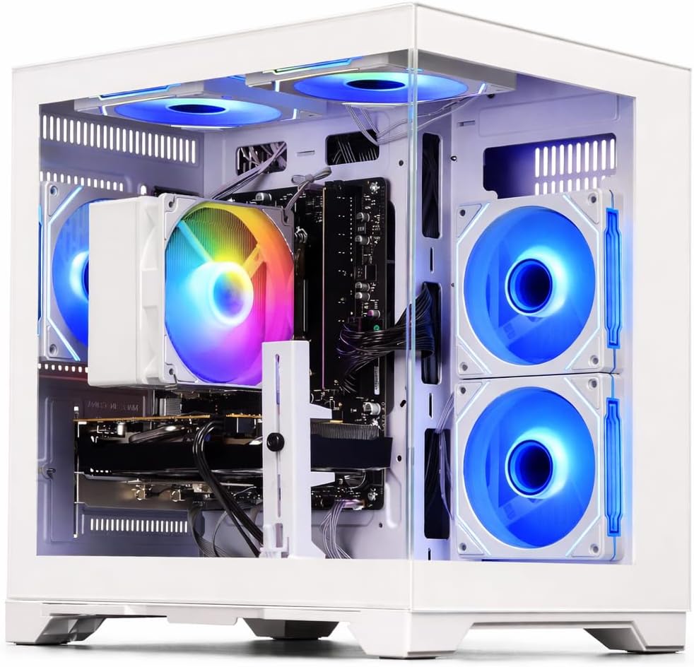 Gaming PC Desktop Computer - Ryzen 5 5500, Radeon RX 6500XT 4GB, 16GB DDR4 RAM, 512GB NVME SSD, Prebuilt Tower for 1080P Gaming, Streaming, School & Home Office (White)