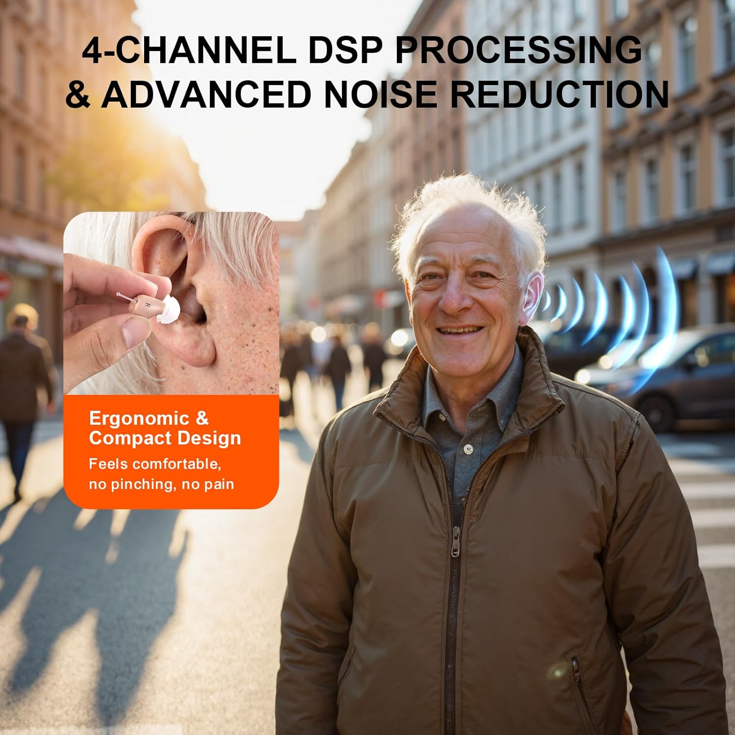KMB Hearing Aids for Seniors with Noise Cancelling, Rechargeable Hearing Aids with 4-Modes Sound Processing 6 Volume Levels and 80H Charging Case for Women Men Hearing Loss