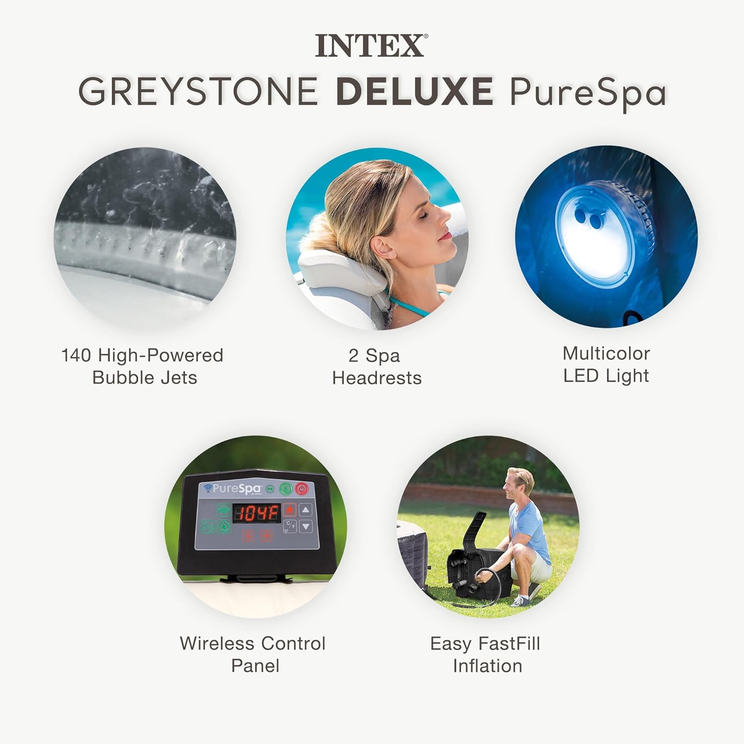 Intex PureSpa Plus Greystone Inflatable Square Hot Tub, Maintenance Kit w/Brush, Skimmer & Scrubber, & Slip Resist Inflatable Removable Seat (2 Pack)