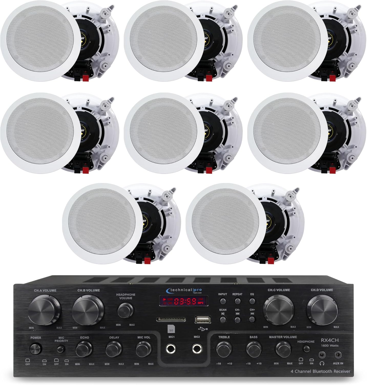 Technical Pro Home Theater System Kit with 1000 Watts 4-Chanel Bluetooth Receiver & 8 Qty 6.5
