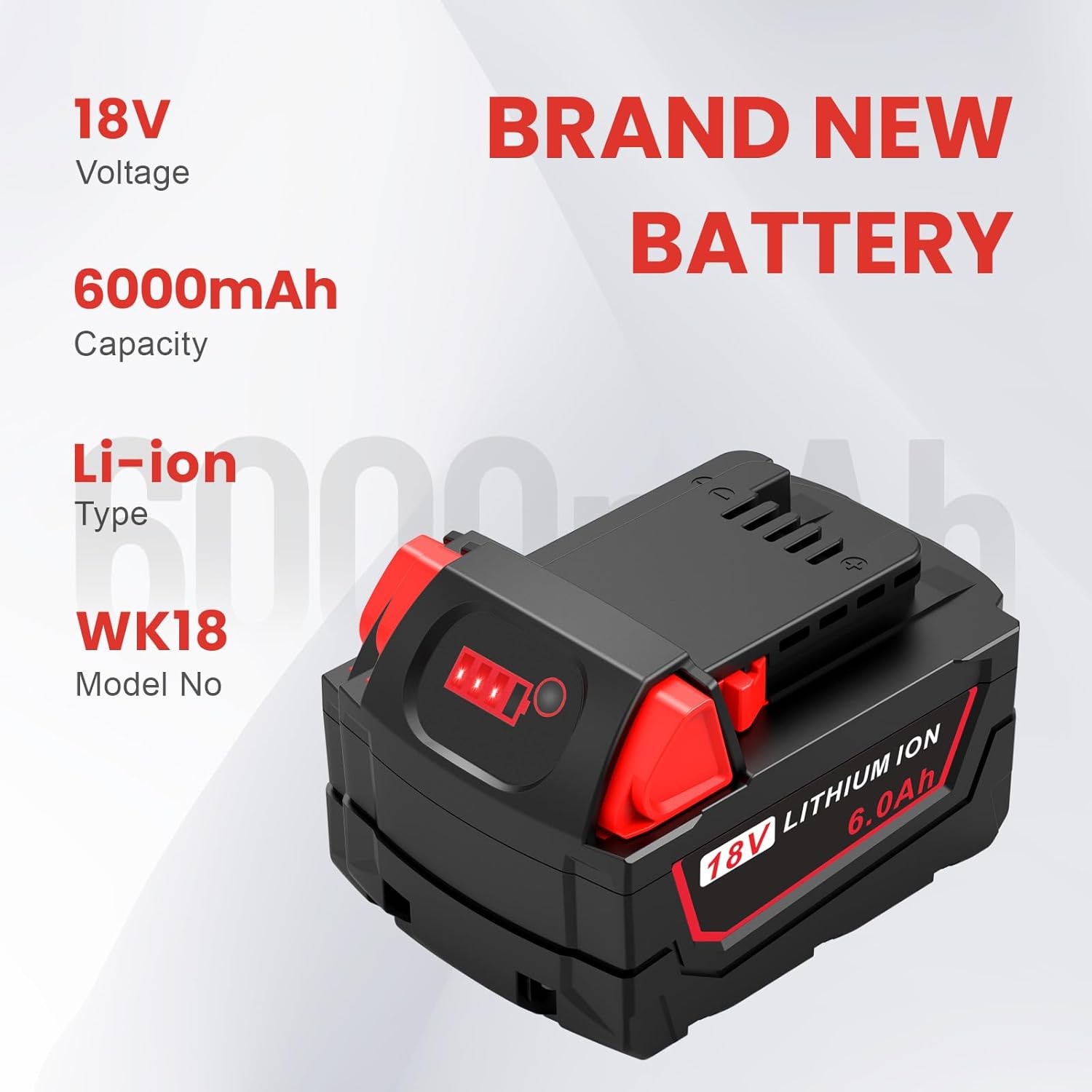 4Pcs 18V 6Ah Battery and N18-N14 18V Dual Port Charger Set Compatible for Milwaukee WK18 Tools 48-11-1850 48-11-1860 48-11-1820 48-11-1840 48-11-1830 48-11-1870 48-11-1880 Fast Charging