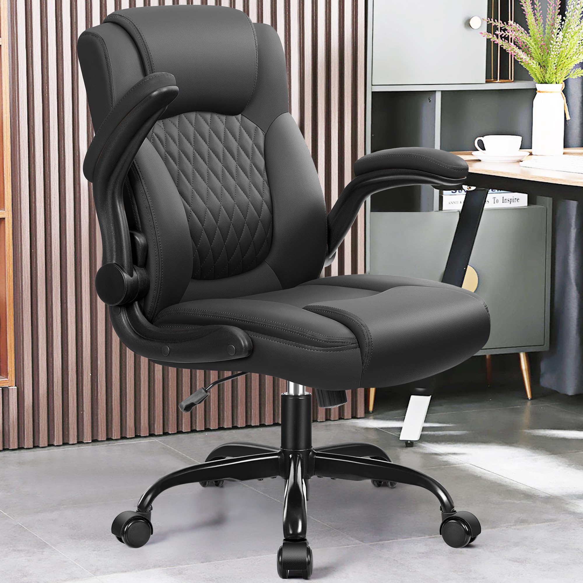 BRICK ATTIC Leather Office Chair with Ergonomic Support and Wheels