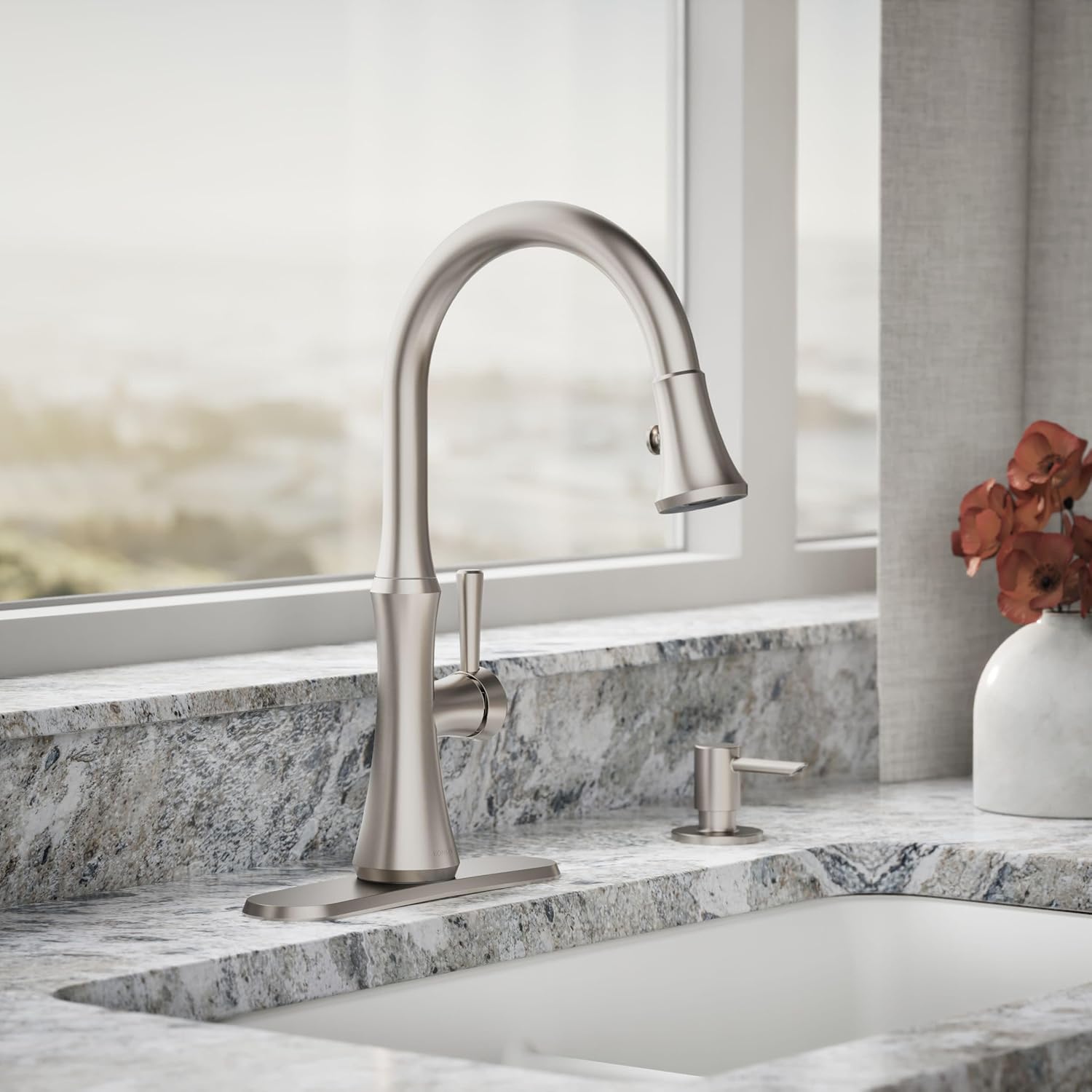 Kohler R28706-SD-VS Kaori Single Handle Kitchen Faucet with Pull Down Sprayer and Soap Dispenser, Vibrant Stainless