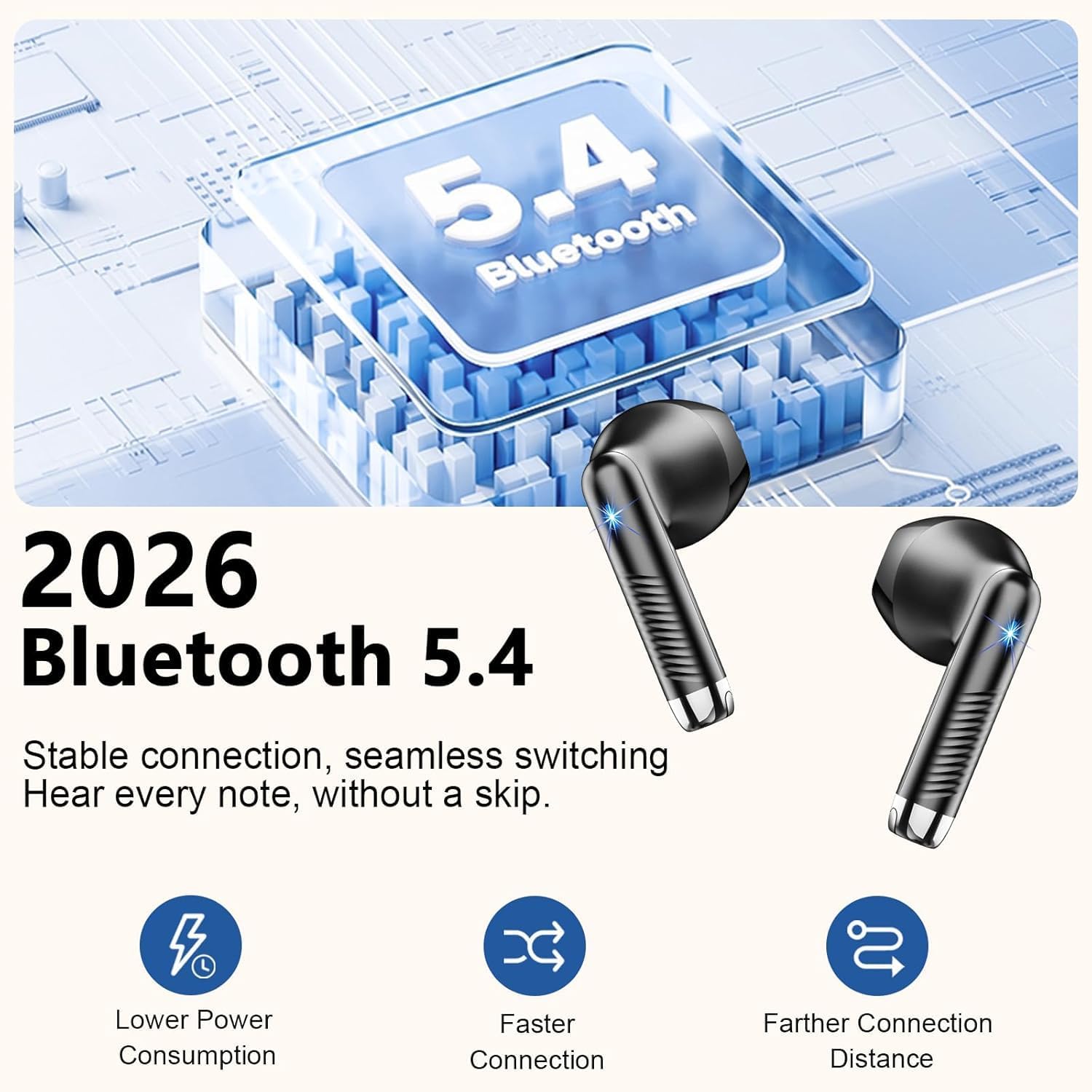 Wireless Earbuds, Bluetooth Headphones V5.4 Stereo Bass Ear Buds with ENC Noise Cancelling Mics,56H Bluetooth Earbuds with LED Display Charging Case, IP7 Waterproof Earphones for Android iOS【Mini】