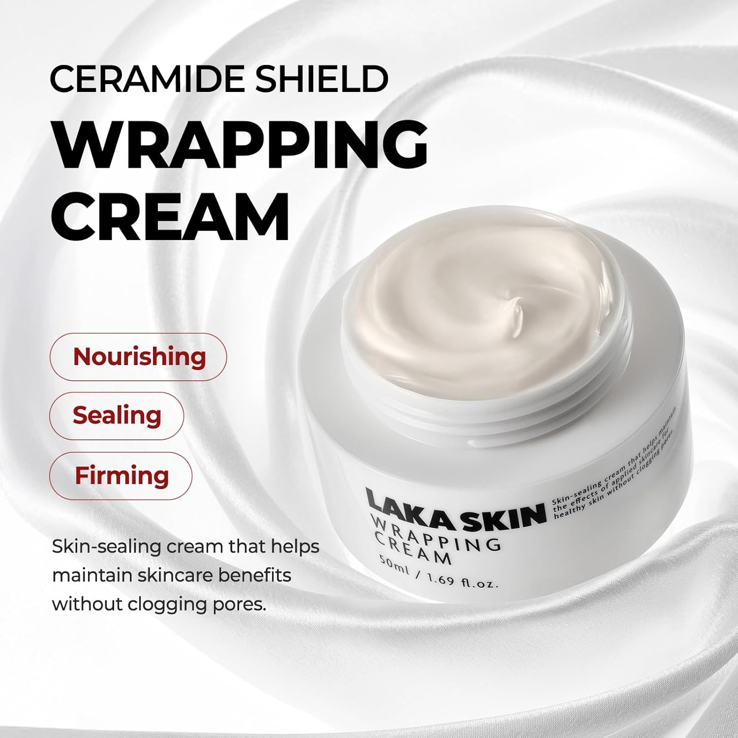 Laka Skin Wrapping Cream, PDRN Ceramide Moisturizer for Dewy Glass Skin, Skin Barrier Hydration, Non Comedogenic Tested, Korean Skincare, 1.69 fl.oz