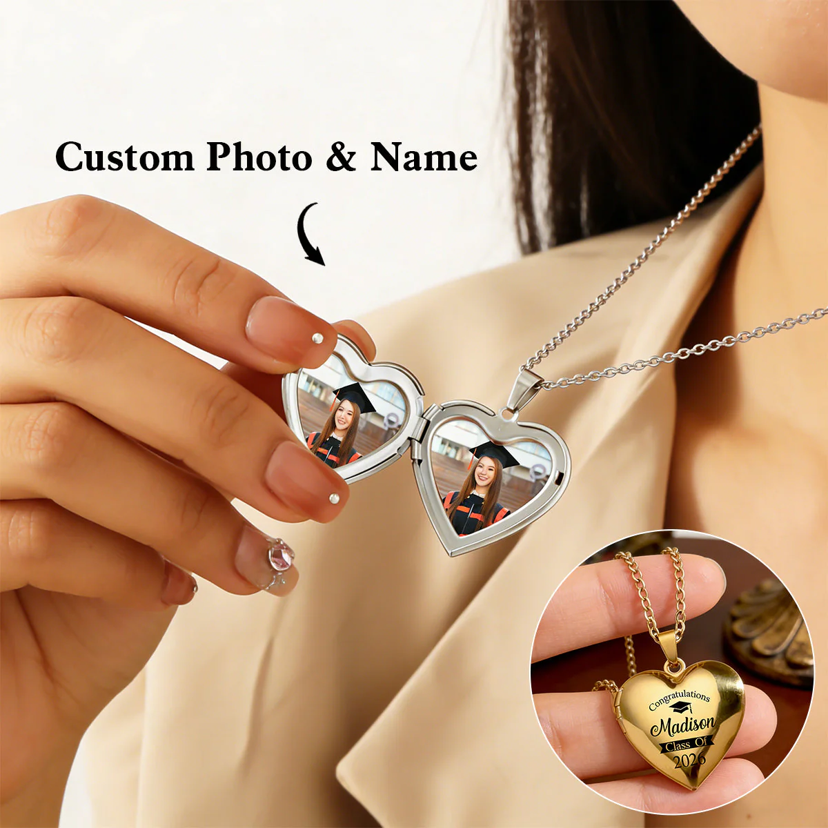 Graduation Photo Congratulations - Personalized Locket Necklace