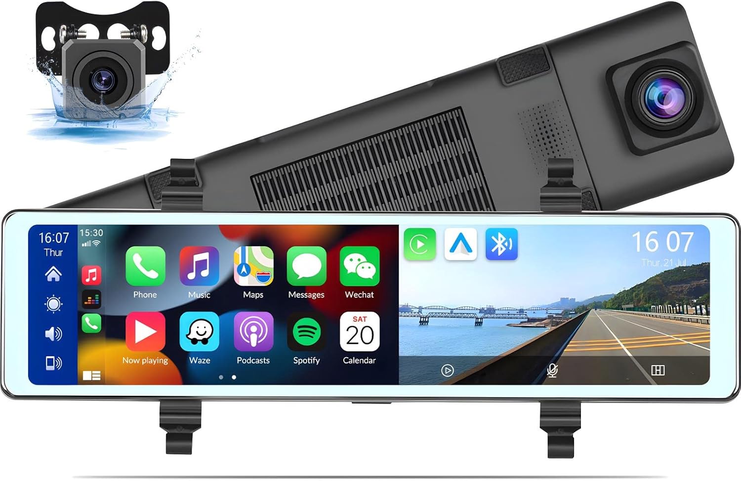 Mirror Dash Cam with Wireless Apple Carplay&Android Auto,11.26