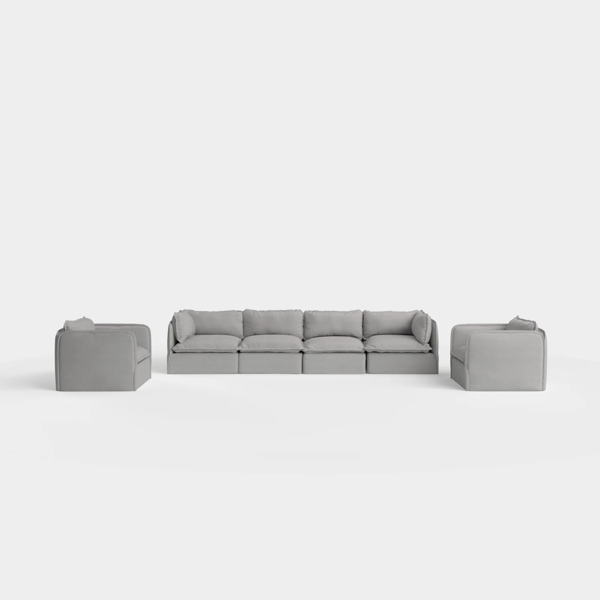 Modular Outdoor Washable 7-Seater Open-Ends Corner Sectional  + Bench Ottoman | Nano Slubweave in Chai