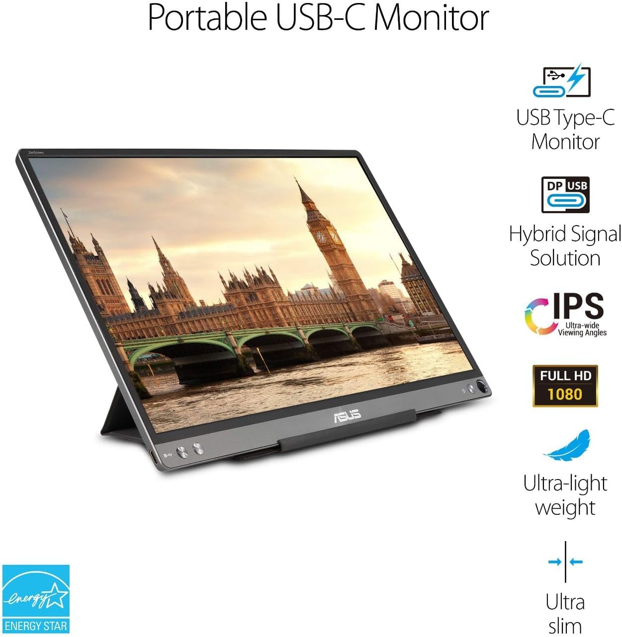 ASUS ZenScreen 15.6” 1080P Portable USB Monitor (MB16ACE) - Full HD (1920 x 1080), IPS, USB Type-C, Eye Care, Anti-Glare Surface, Lite Smart Case, External Screen for Laptop, 3-Year Warranty