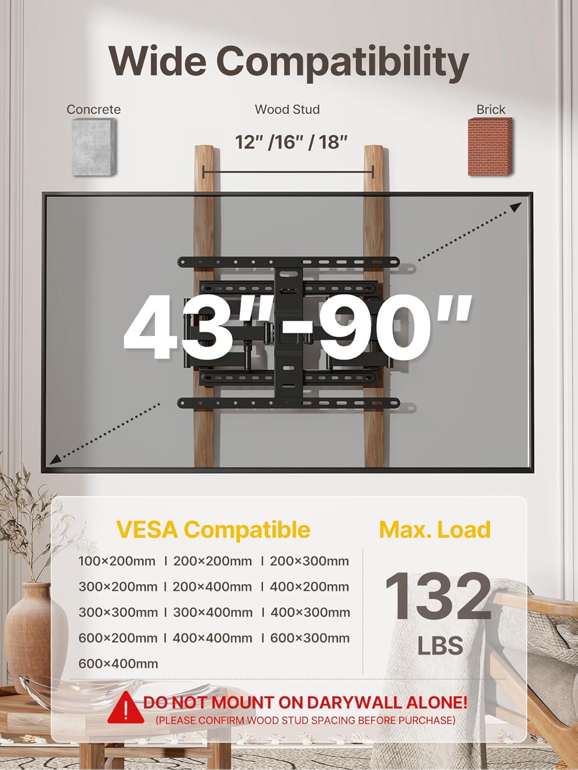 monTEK Ultra Slim TV Wall Mount for 43-90 Inch TVs | 1.1