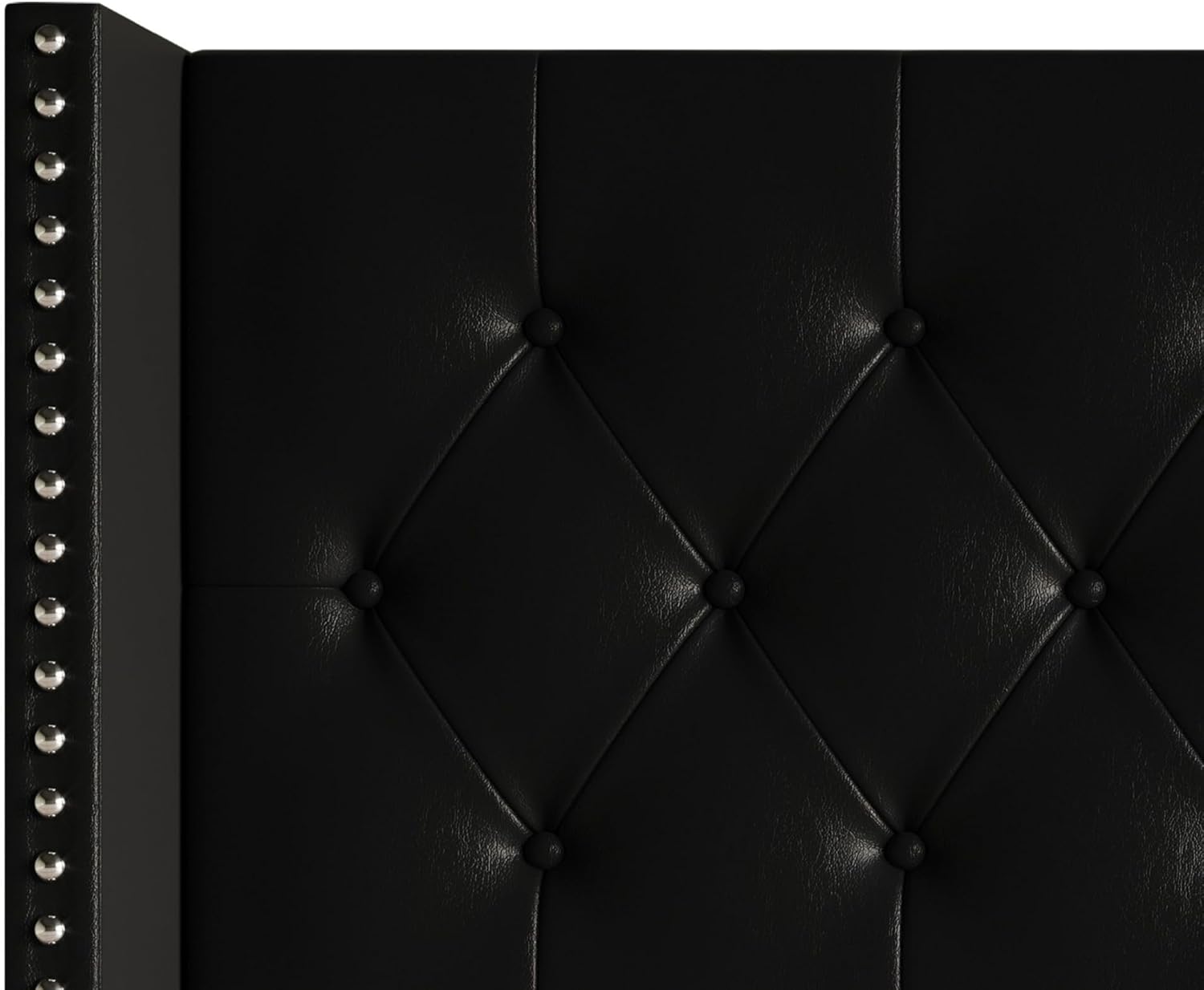 HOME DESIGN Sonoma King Tufted Upholstered Headboard, Wingback Design with Nailhead Trim and Foam Padding, Black