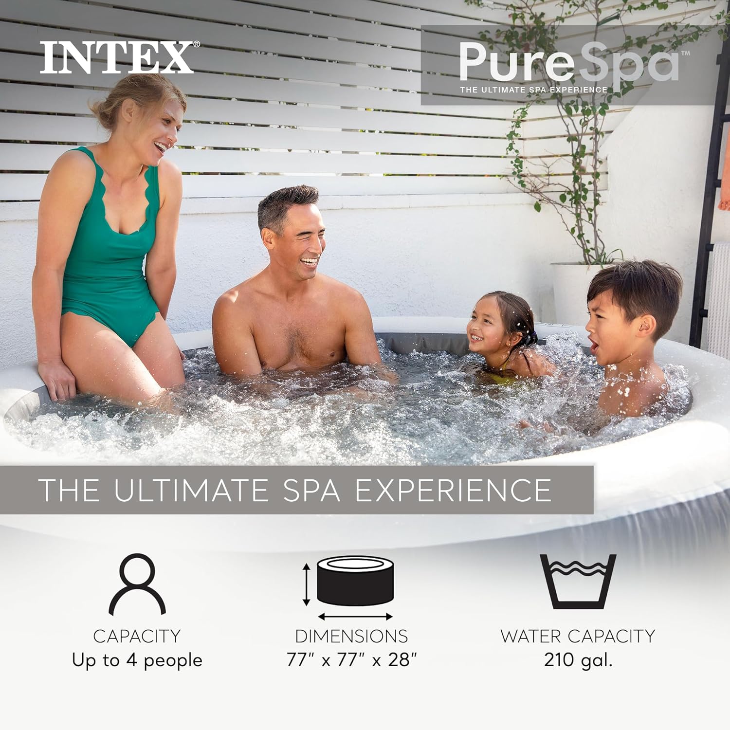 INTEX 28439EP PureSpa Plus Greywood Inflatable Hot Tub Bubble Jet Spa and Maintenance Accessory Kit with Brush, Skimmer and Scrubber