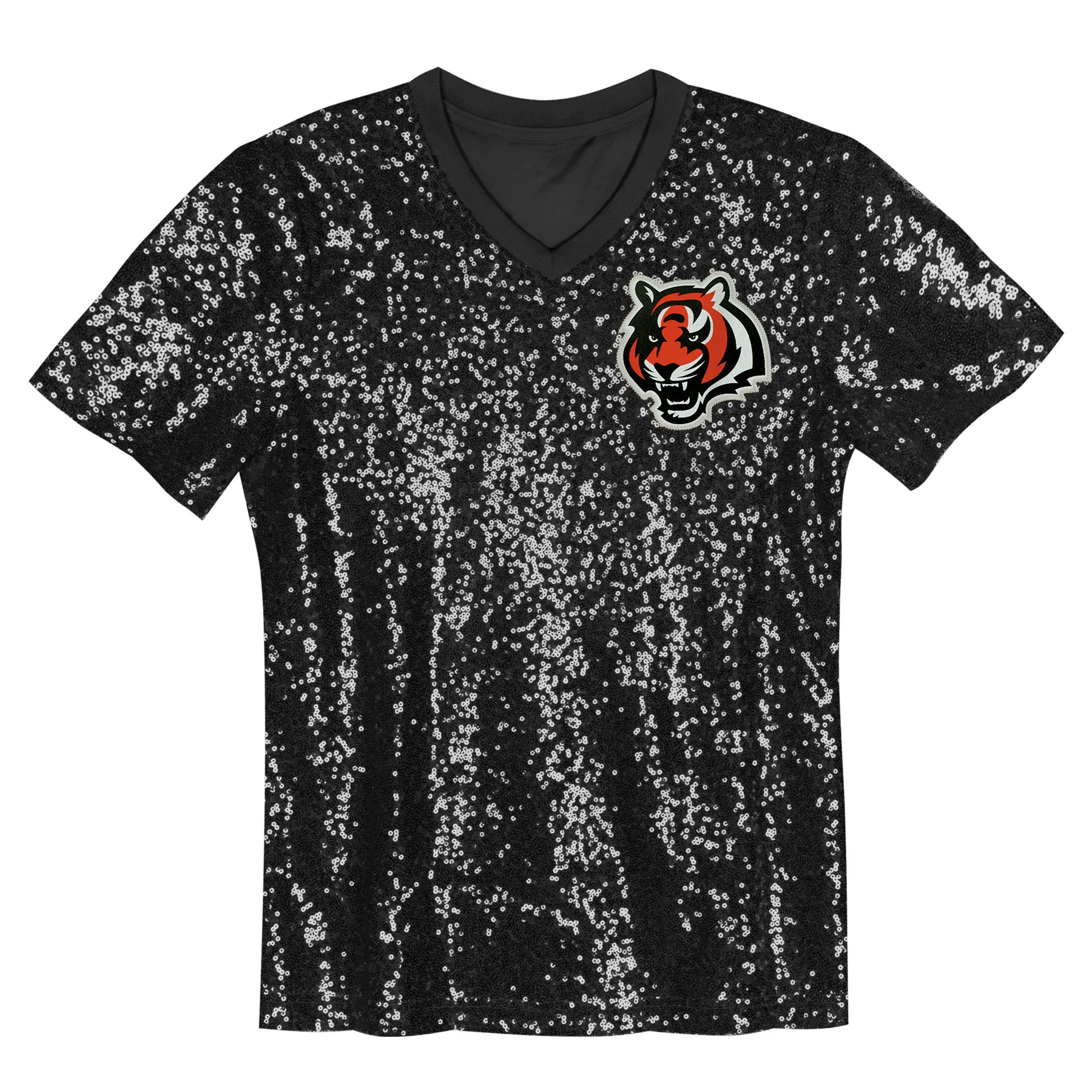 Joe Burrow Cincinnati Bengals Girls Youth Sequin V-Neck Fashion Jersey - Black