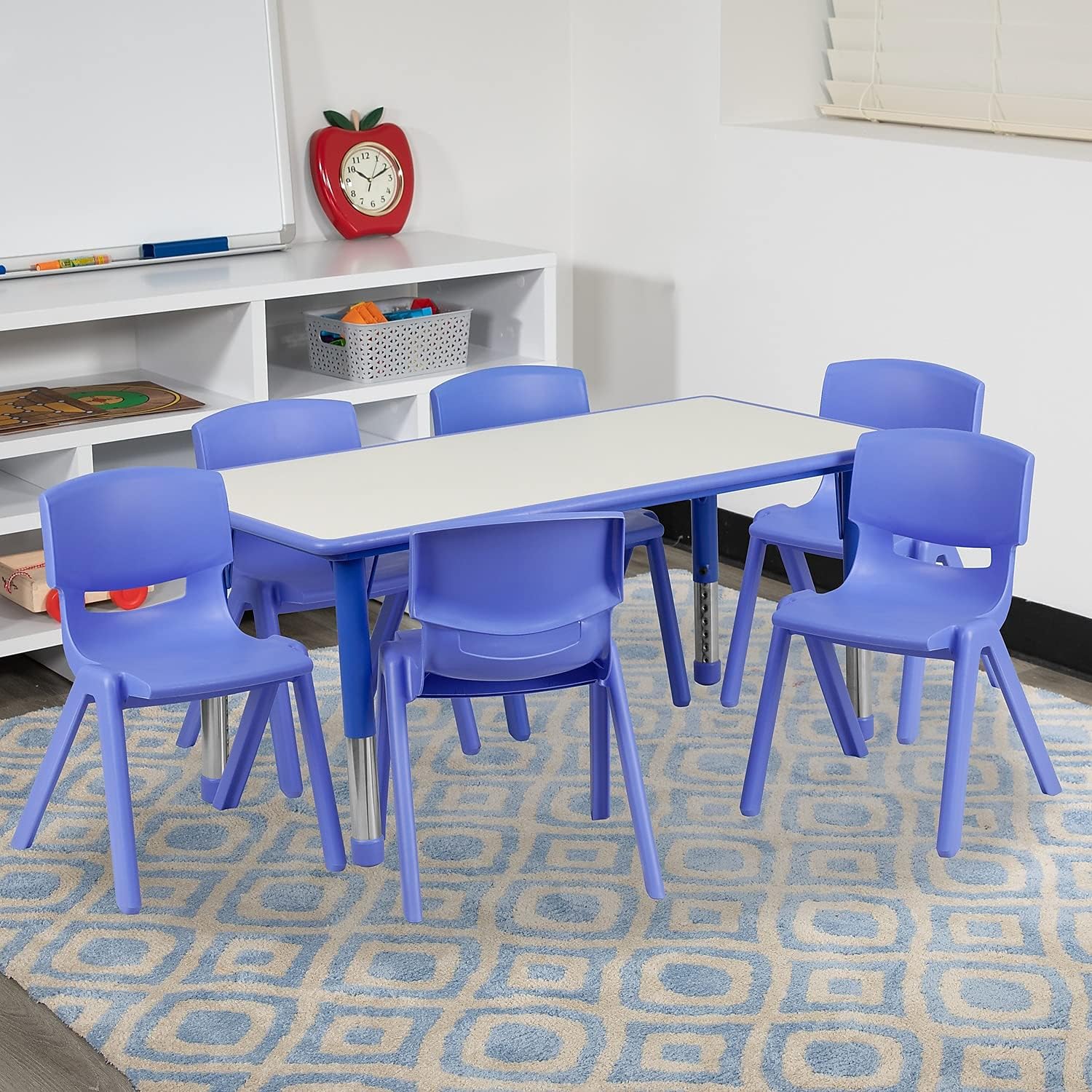 Flash Furniture Emmy Adjustable Classroom Activity Table with 6 Stackable Chairs, Plastic Activity Table for Kids, 23.625