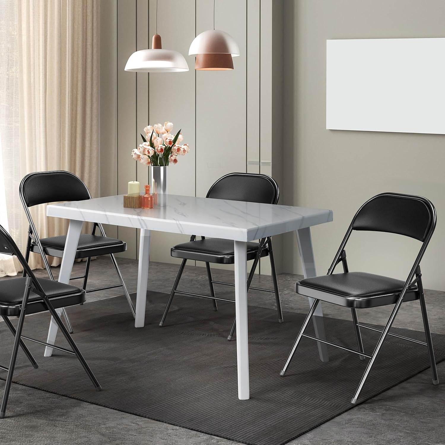 VINGLI 6 Pack Folding Chairs with Padded Seats, Metal Frame with Pu Leather Seat & Back, Capacity 350 lbs, Black