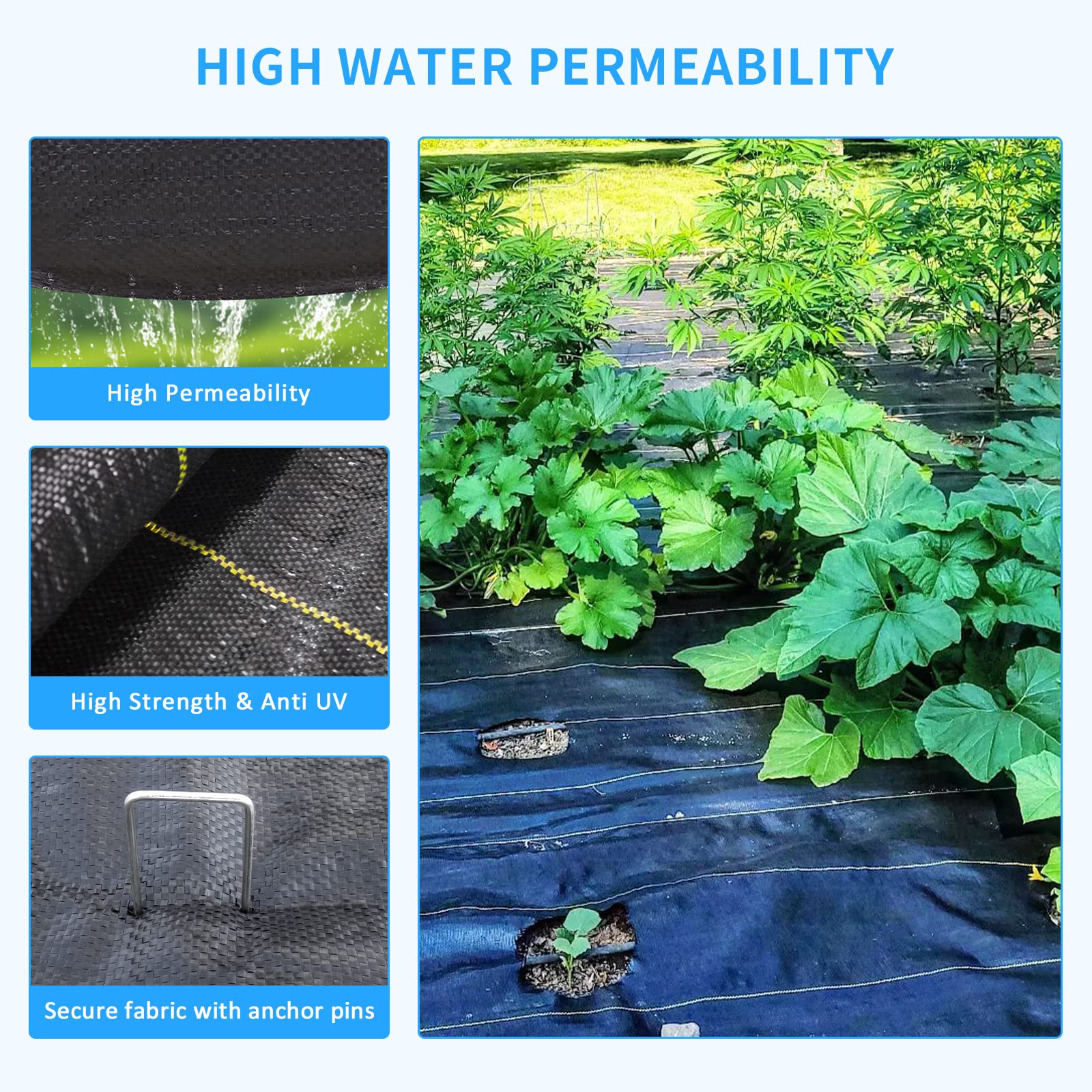SUNOCITY Black Weed Barrier 6ft x 300ft Heavy Duty Fabric