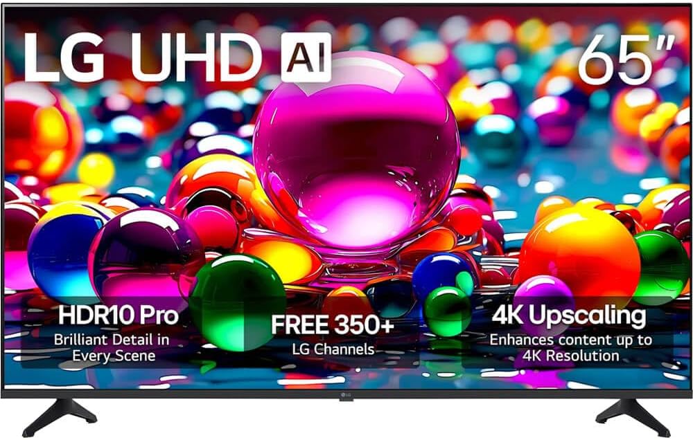 LG 65 Inch Class UA77 Series LED AI 4K Smart webOS TV 2025 HDR WiFi Bluetooth Streaming Bundle with HDMI Cable and 12 Month CPS Protection Plan (65 inch)