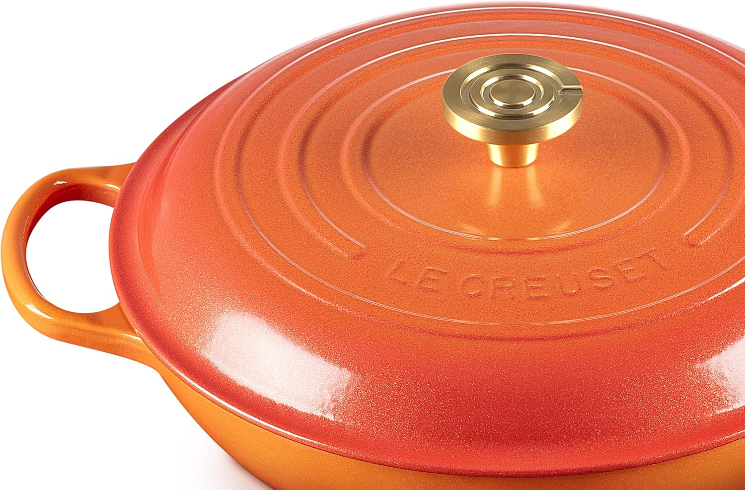 Le Creuset Enameled Cast Iron Signature Braiser 5 qt., Flamme Doree with Crucible Knob