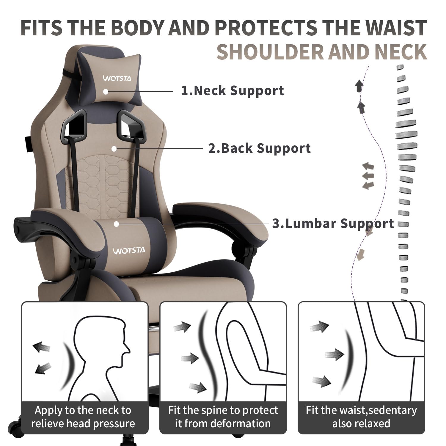 WOTSTA Gaming Chair with Massage and Footrest, Ergonomic