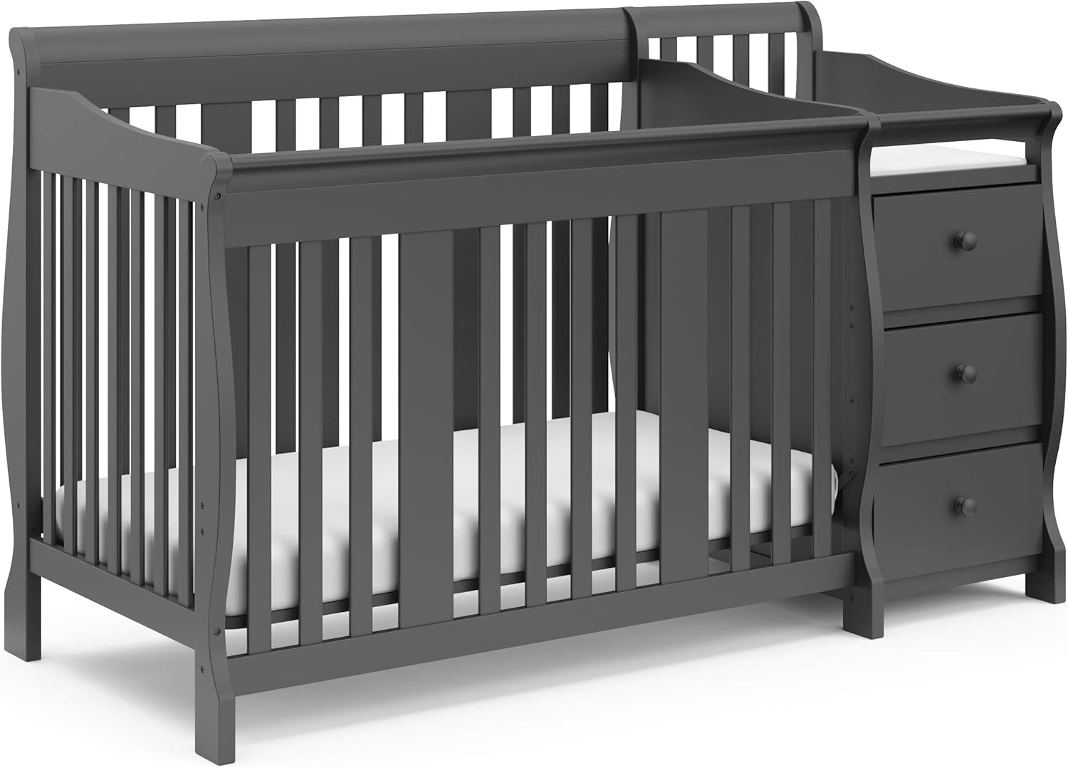 Storkcraft Portofino 5-in-1 Convertible Crib and Changer – Crib and Changing Table Combo with Drawer, Converts to Toddler Bed, Daybed and Full-Size Bed, Storage Drawer (Gray)