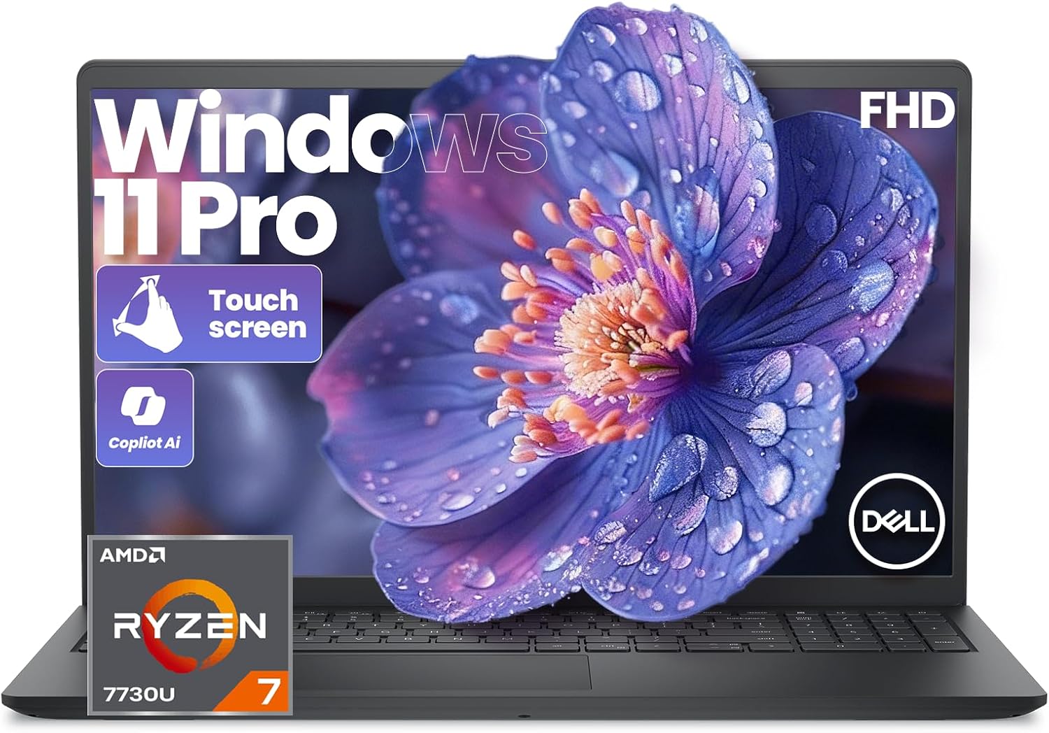 Dell 15 Touchscreen Laptop, AMD Ryzen 7 7730U (Beats i7-1355U), 16GB RAM, 512GB NVMe SSD, Windows 11 Pro, 15.6