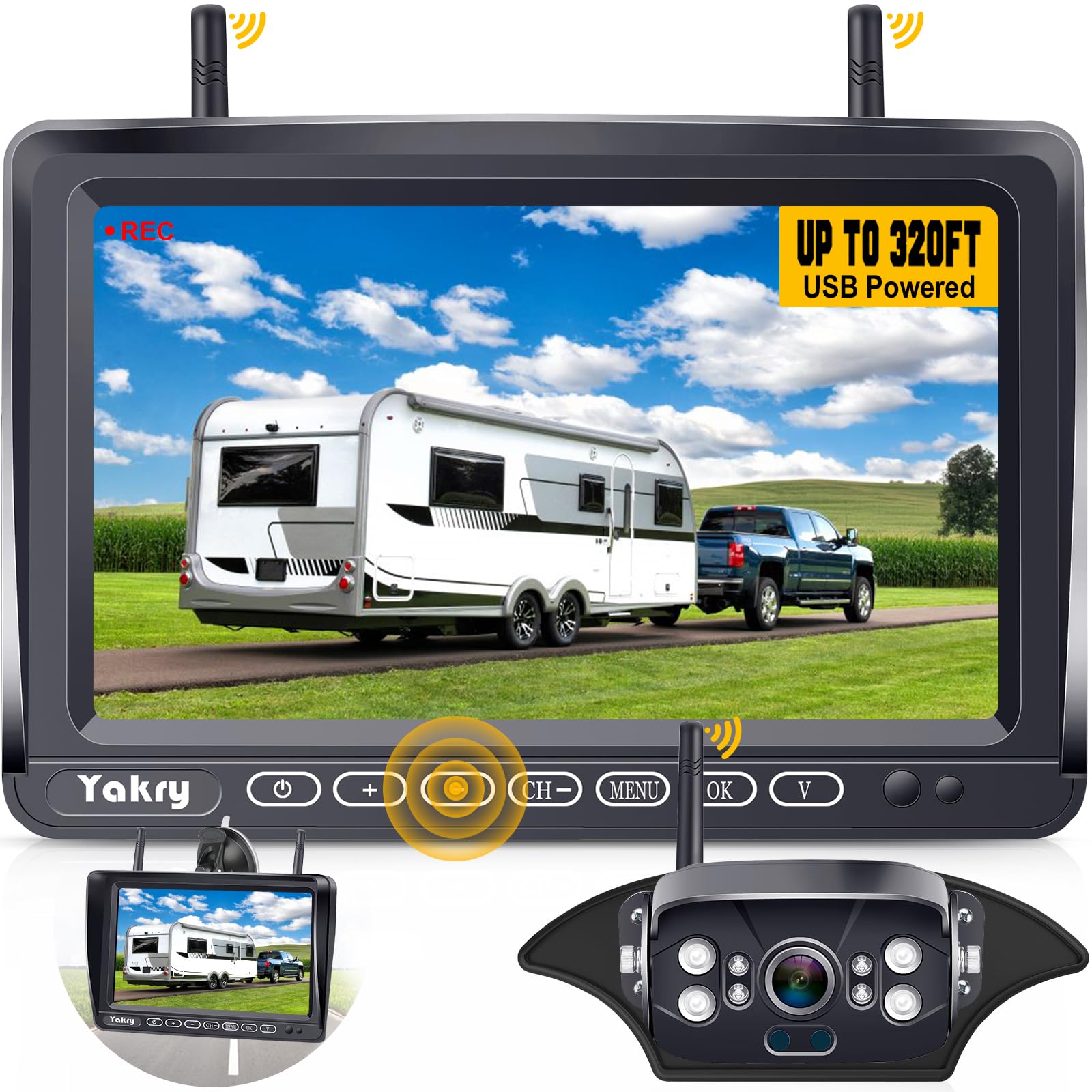 YAKRY RV Backup Camera Wireless HD 1080P with Monitor
