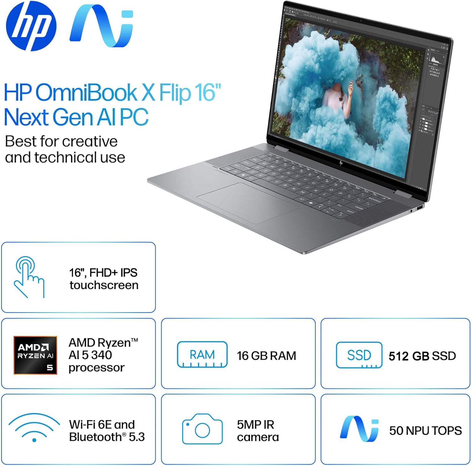 HP OmniBook X Flip 16 (Next Gen Envy 16 x360) 2-in-1 Touchscreen Laptop (16