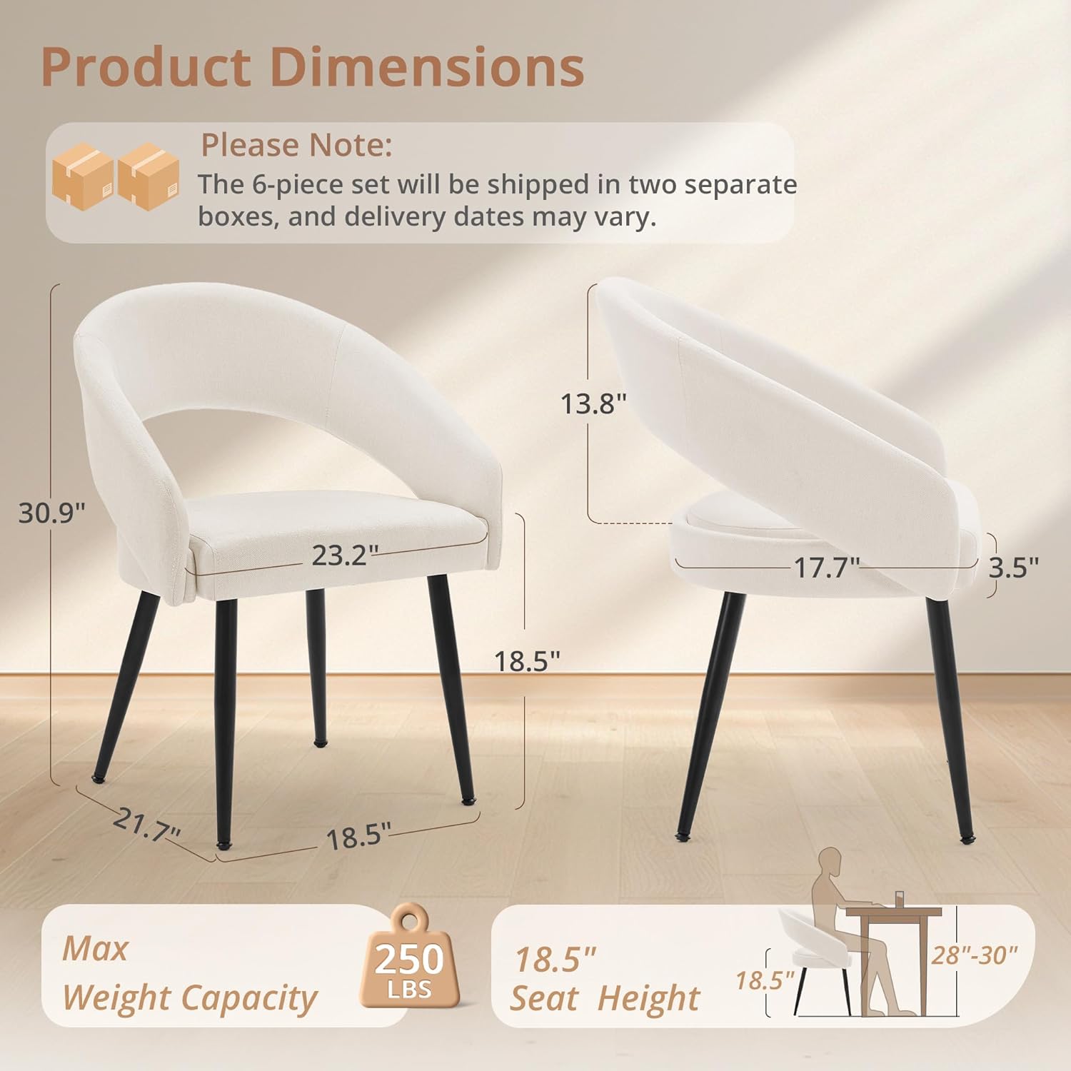 LUE BONA Modern Dining Chairs Set of 4, Upholstered Armrest Side Chairs for Kitchen & Dining Room, 18.5