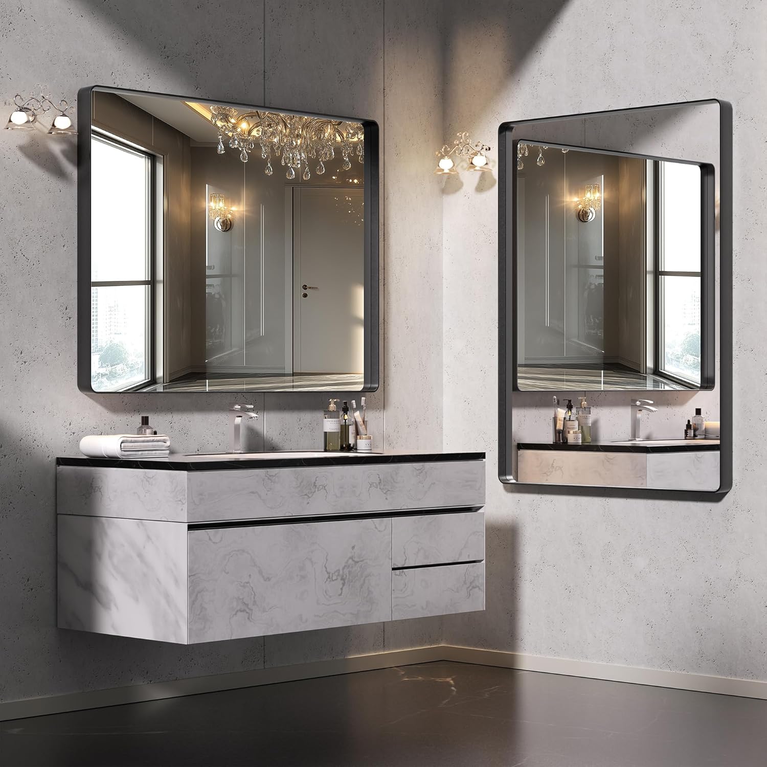 Hasipu Black Bathroom Mirror for Wall, 72 x 36 Inch Metal Framed Bathroom Mirrors for Over Sink, Rectangle Bathroom Vanity Mirror, Anti-Rust, Tempered Glass, Horizontal or Vertical