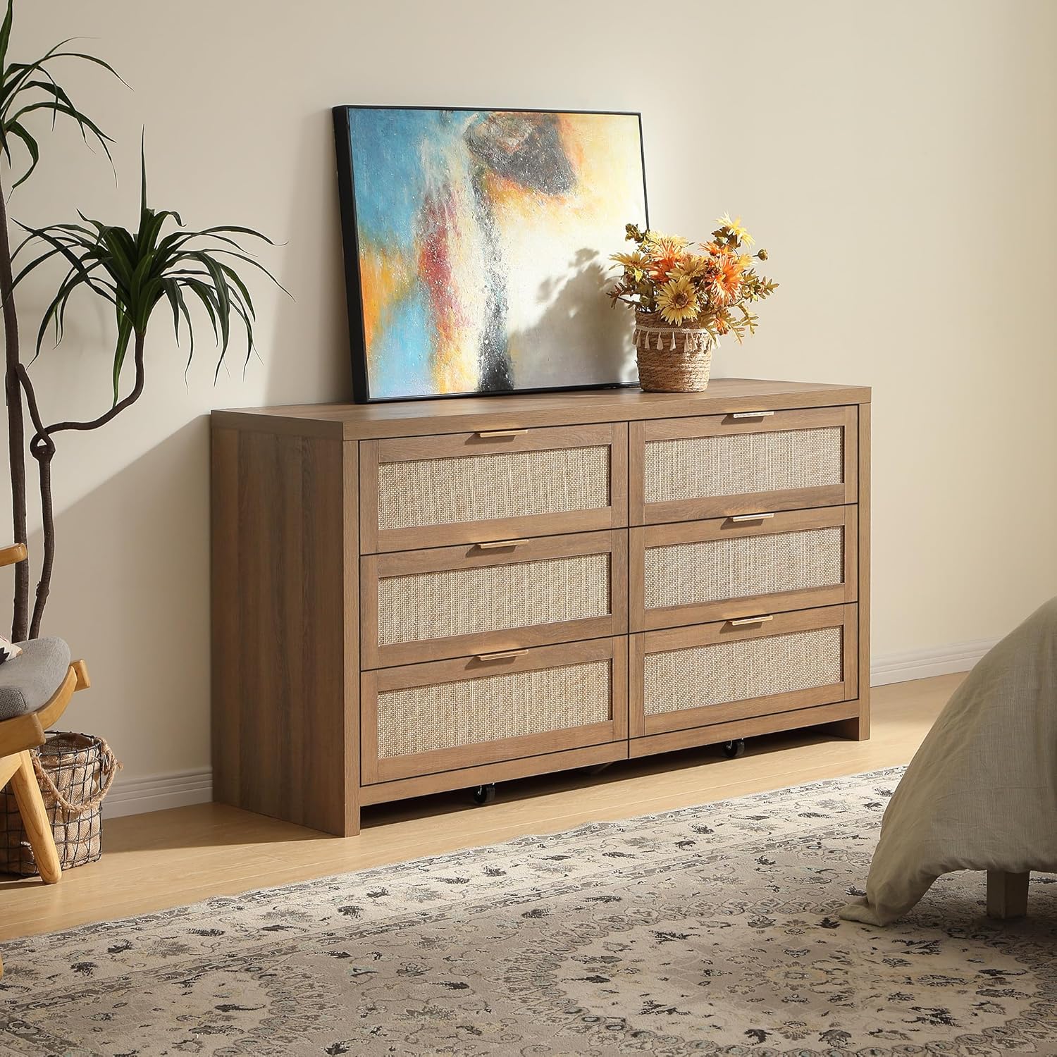 SICOTAS Rattan Dresser for Bedroom, 57