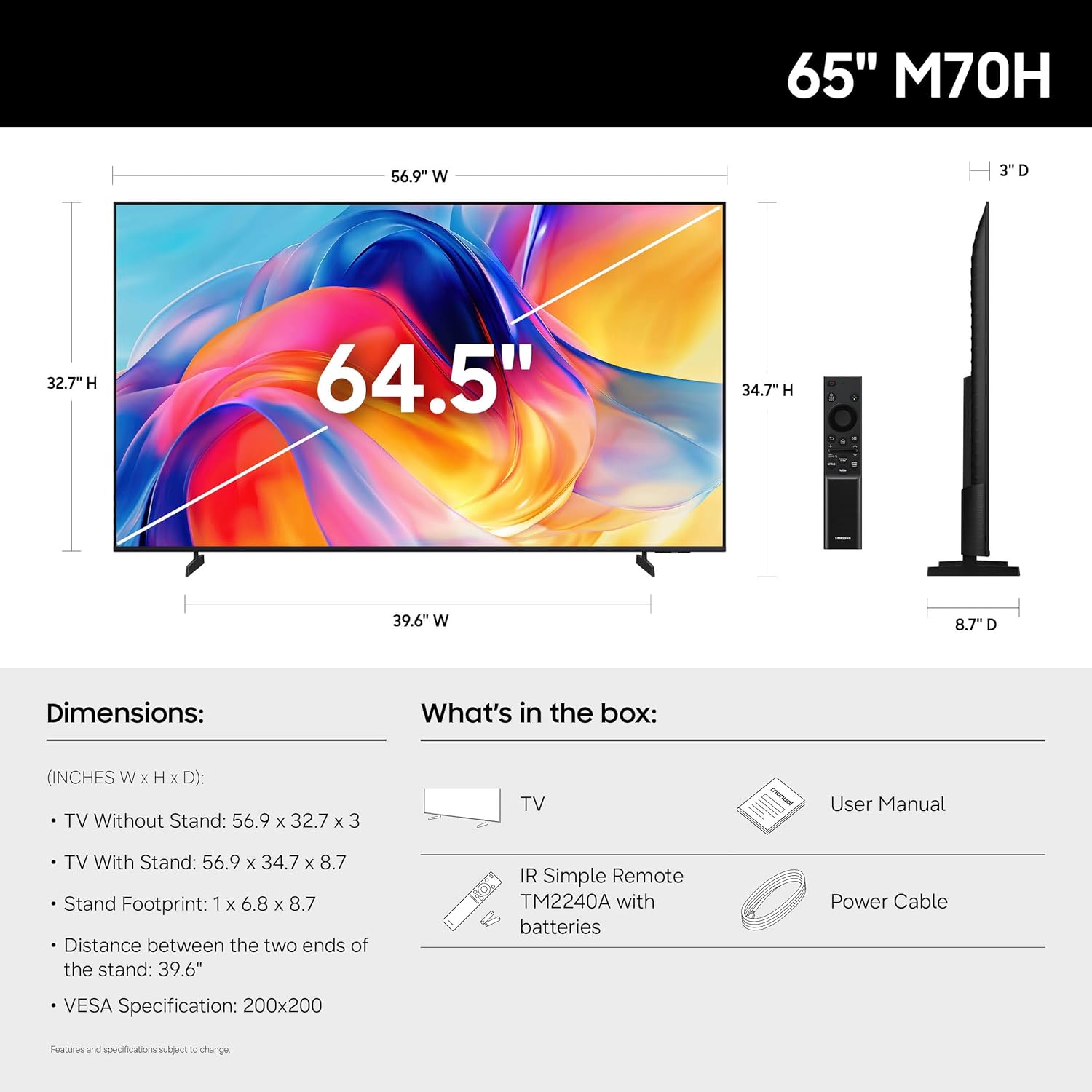 Samsung 65-Inch Class Mini LED M70H Series Samsung Vision AI Companion Smart TV (2026 Model, 65M70H) Mini LED Processor 4K, Pure Spectrum Color, Motion Xcelerator + DLG 120Hz, Compatible with Alexa