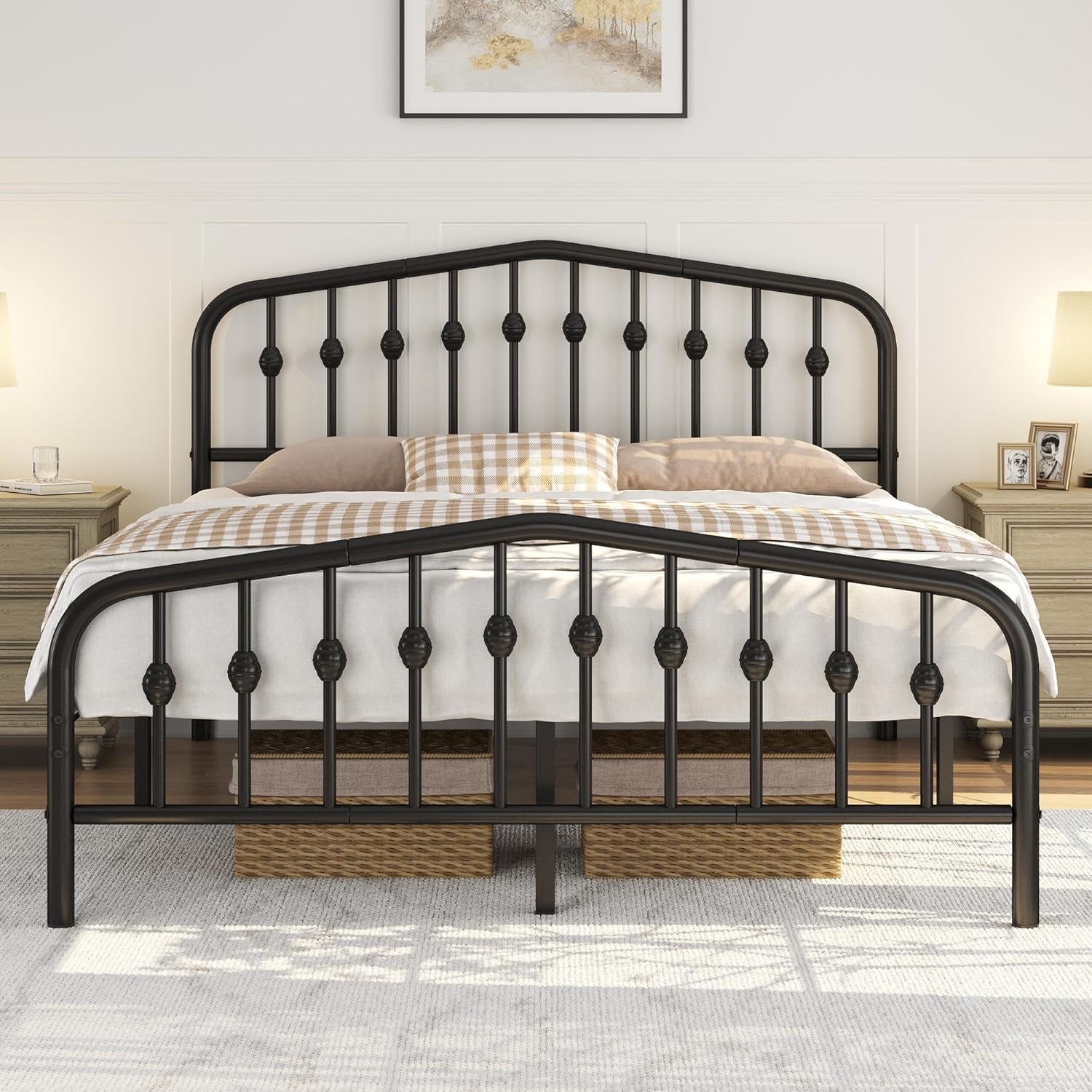 Yaheetech Queen Platform Bed Frame, Victorian Crown Headboard, 800lb Capacity, 12.6