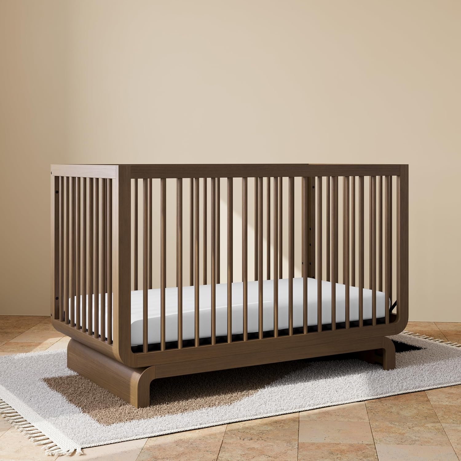 Storkcraft Santorini 5-in-1 Convertible Crib with Toddler Guardrail – GREENGUARD Gold Certified, Conversion Kit Included, 100% Solid Wood, Fits Standard Crib Mattress (Hazelnut)