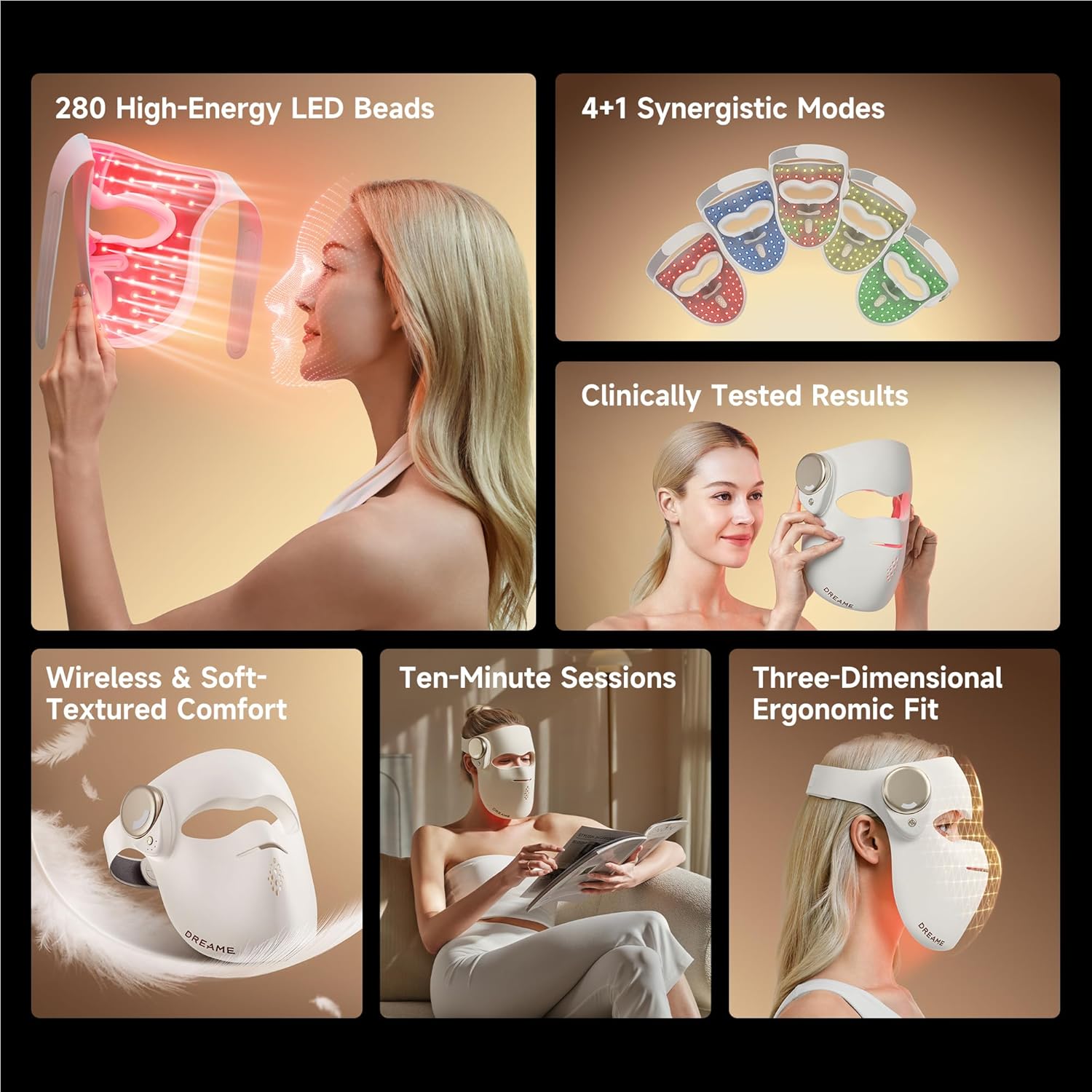 DREAME Chrona Photon Anti-Aging Skincare Mask | 4+1 Synergistic Lights |10min Session | 3D Ergonomic Fit | Hands-Free Use | Lightweight | Portability | Firming Skin | Clinically Proven