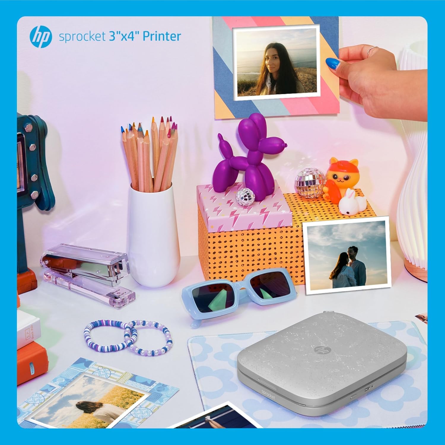 HP Sprocket 3x4 Instant Photo Printer -Kit: 20 Pack Zink Paper, case