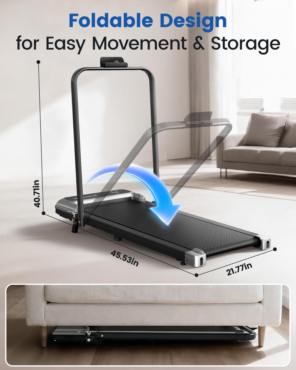 VIAMOTION Walking Pad Treadmill with Adjustable Incline