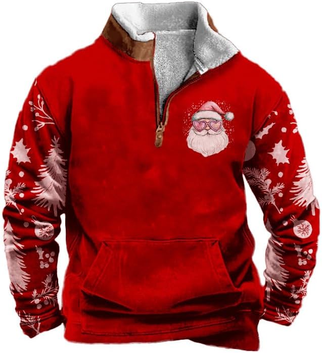 BIVENANT Ugly Christmas Sweaters Men Funny Xmas Graphic Sweatshirts 1/4 Zip Long Sleeve Pullover Hoodie Holiday Clothes